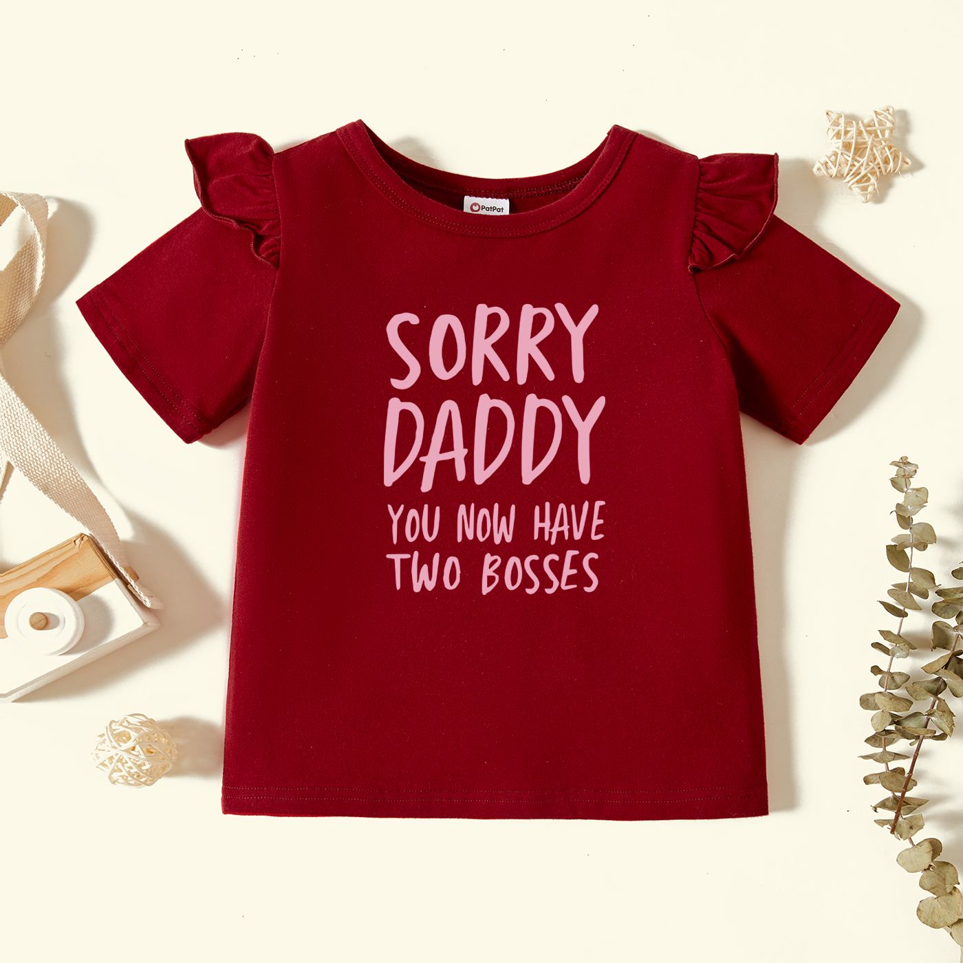 

Toddler Girl Graphic Letter Print Ruffled Short-sleeve Tee