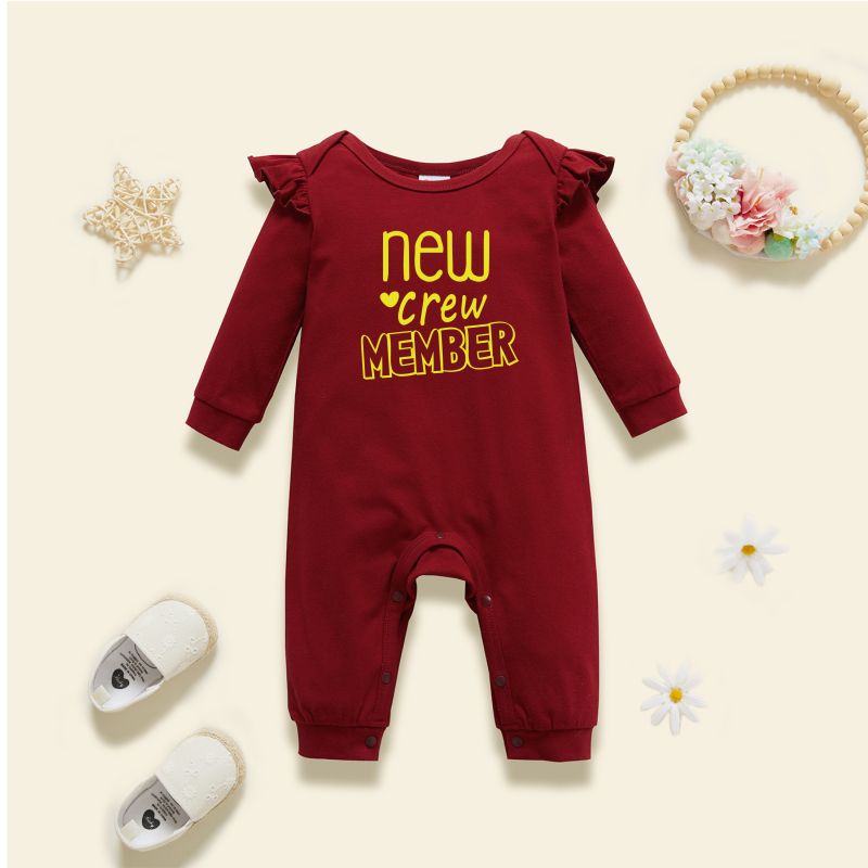 

Baby Graphic Flutter-sleeve Burgundy Long-sleeve Jumpsuit