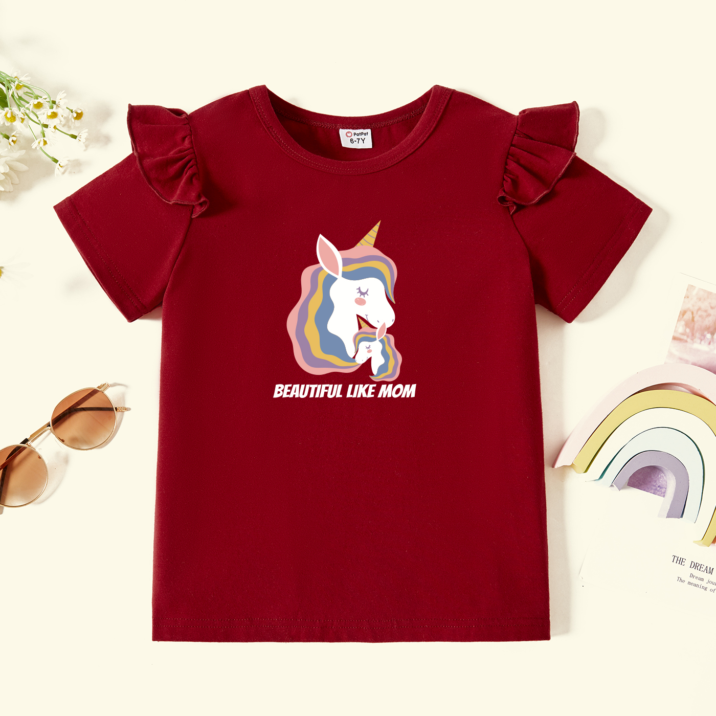 

Kids Graphic Flutter-sleeve Burgundy Short-sleeve Tee