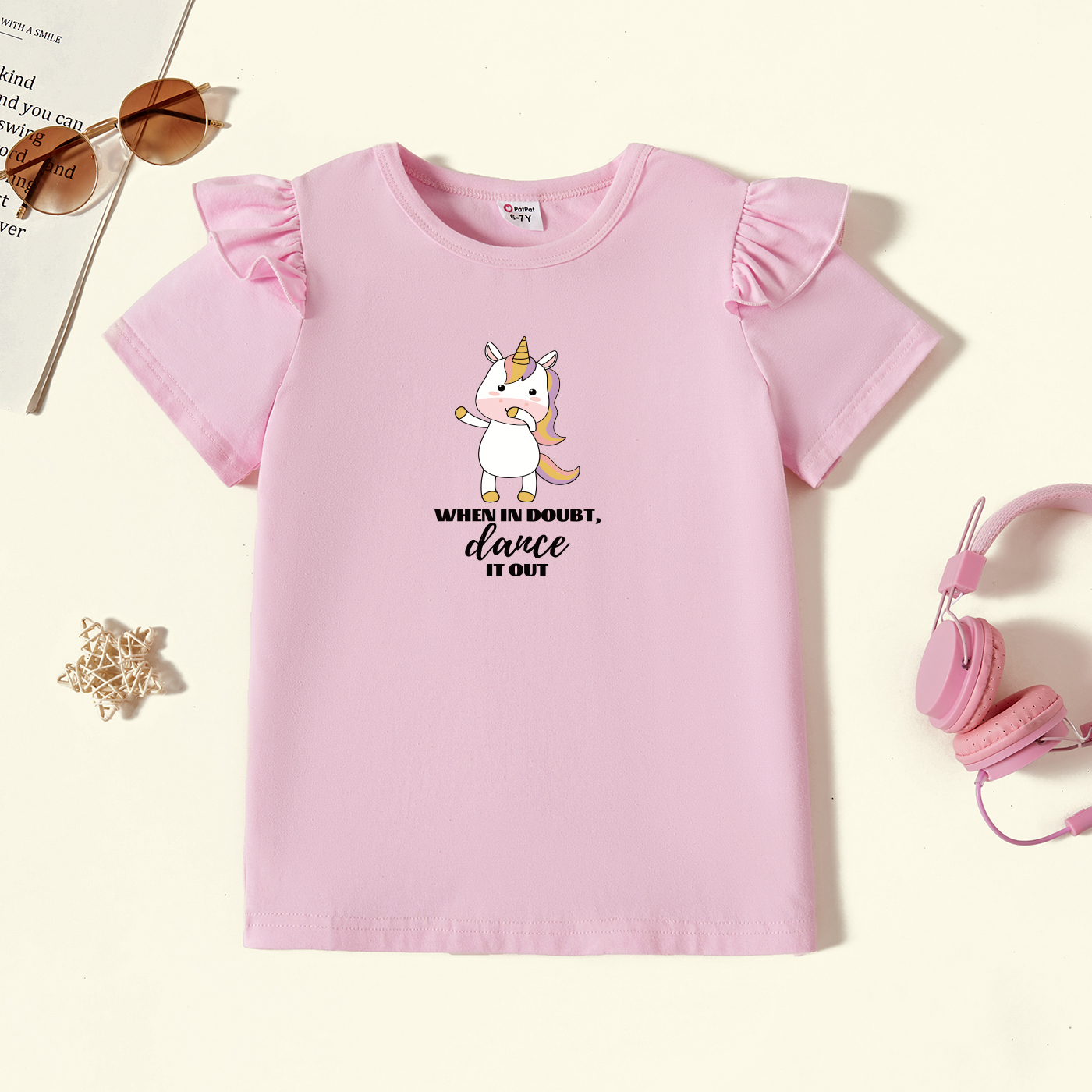 

Kids Graphic Flutter-sleeve Light pink Short-sleeve Tee