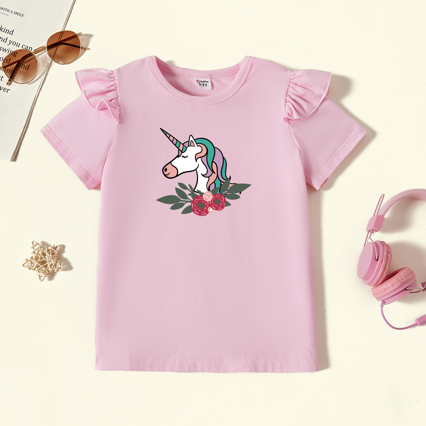 

Kids Graphic Flutter-sleeve Light pink Short-sleeve Tee