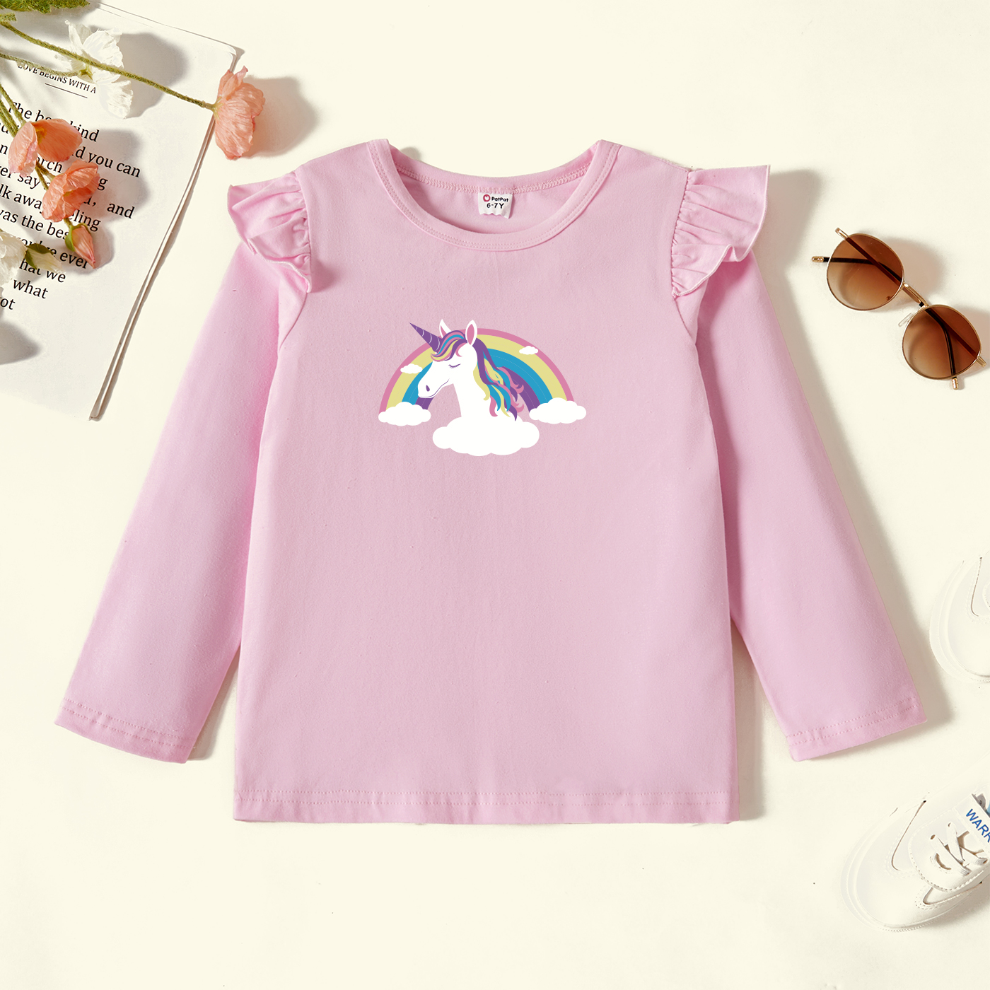 

Kids Graphic Flutter-sleeve Light pink Long-sleeve Tee