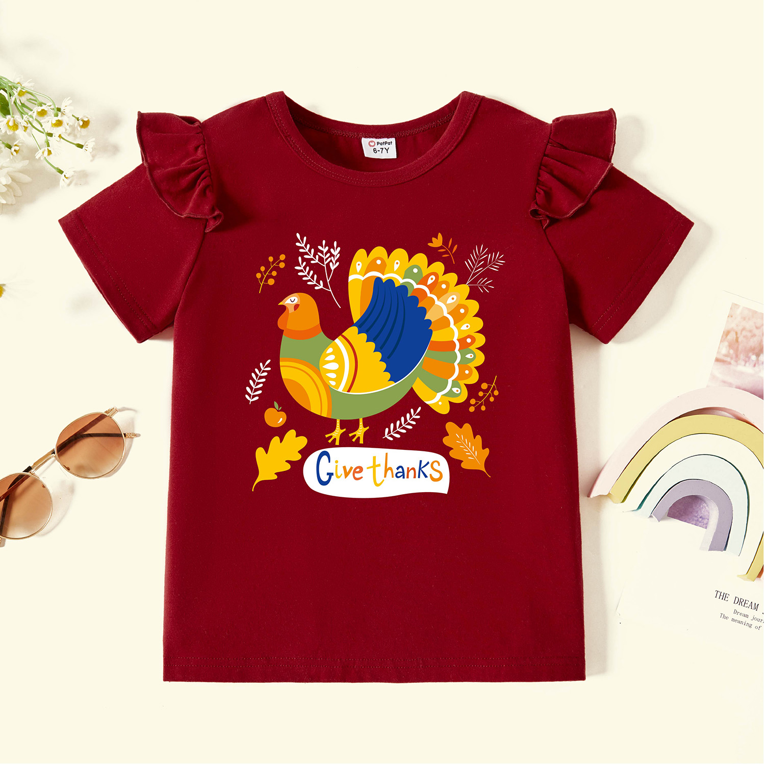 

Kids Graphic Flutter-sleeve Burgundy Short-sleeve Tee