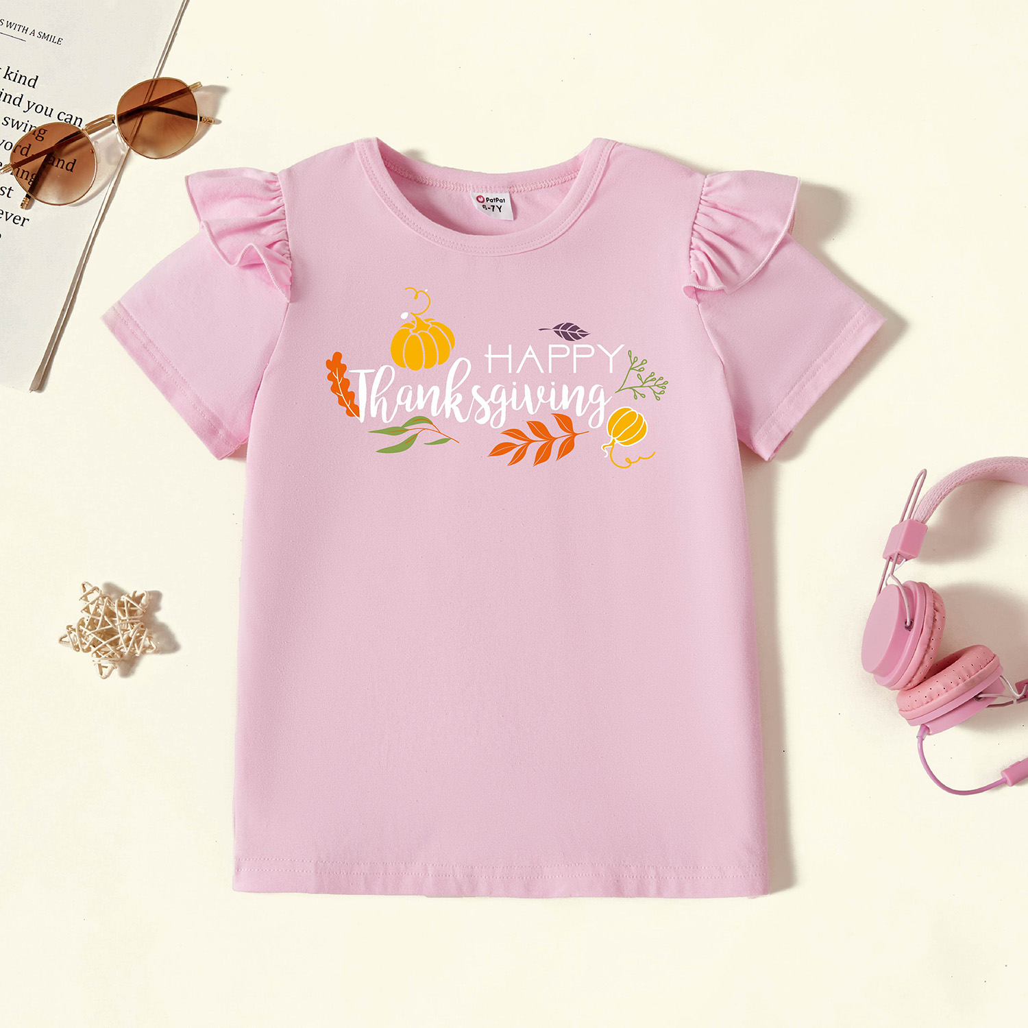 

Kids Graphic Flutter-sleeve Light pink Short-sleeve Tee