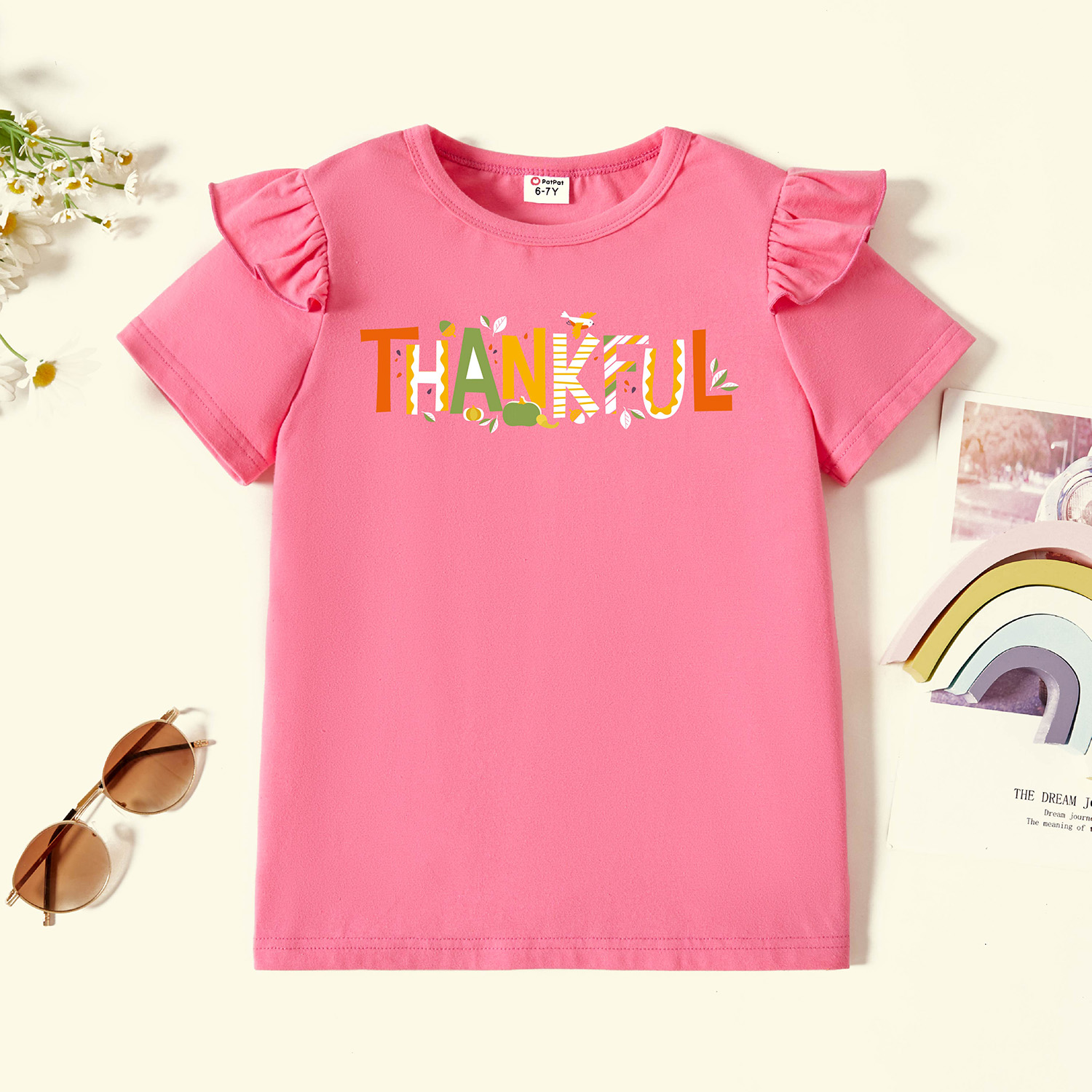 

Kids Graphic Flutter-sleeve Deep Pink Short-sleeve Tee