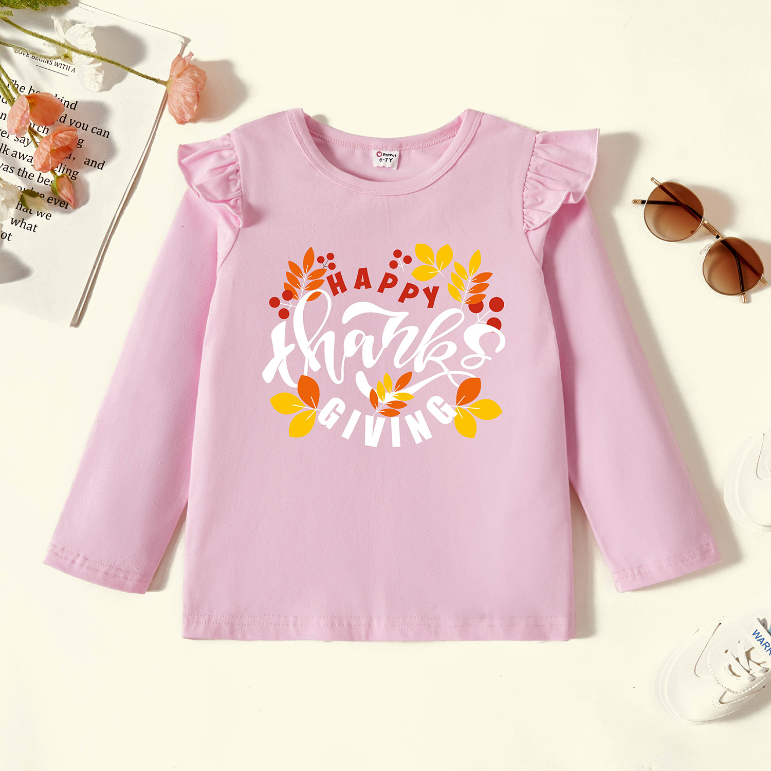 

Kids Graphic Flutter-sleeve Light pink Long-sleeve Tee