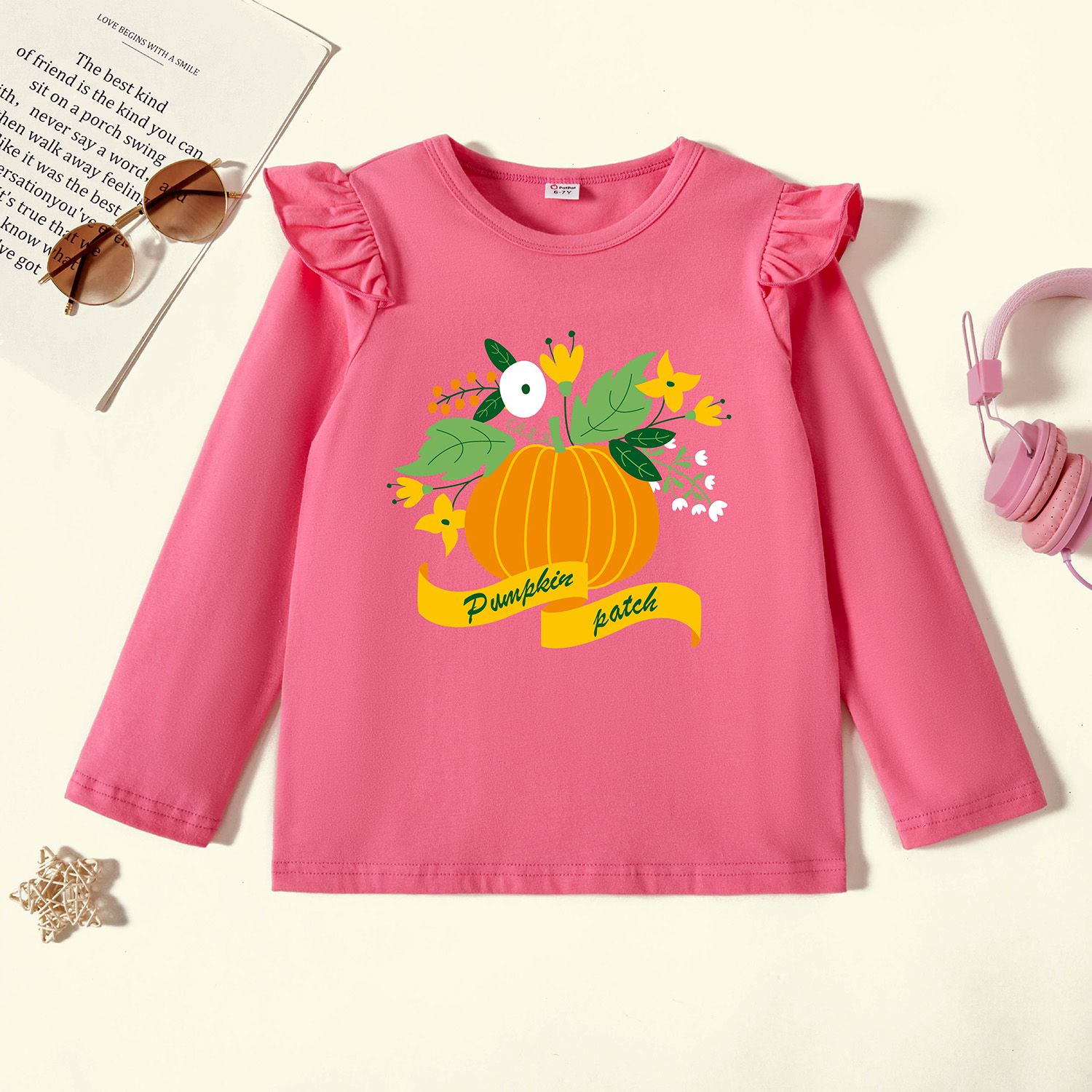 

Kids Graphic Flutter-sleeve Deep Pink Long-sleeve Tee