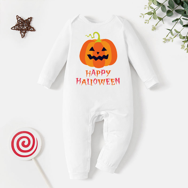 

Halloween Baby Graphic Pumpkin and Letter Print Long-sleeve Jumpsuit
