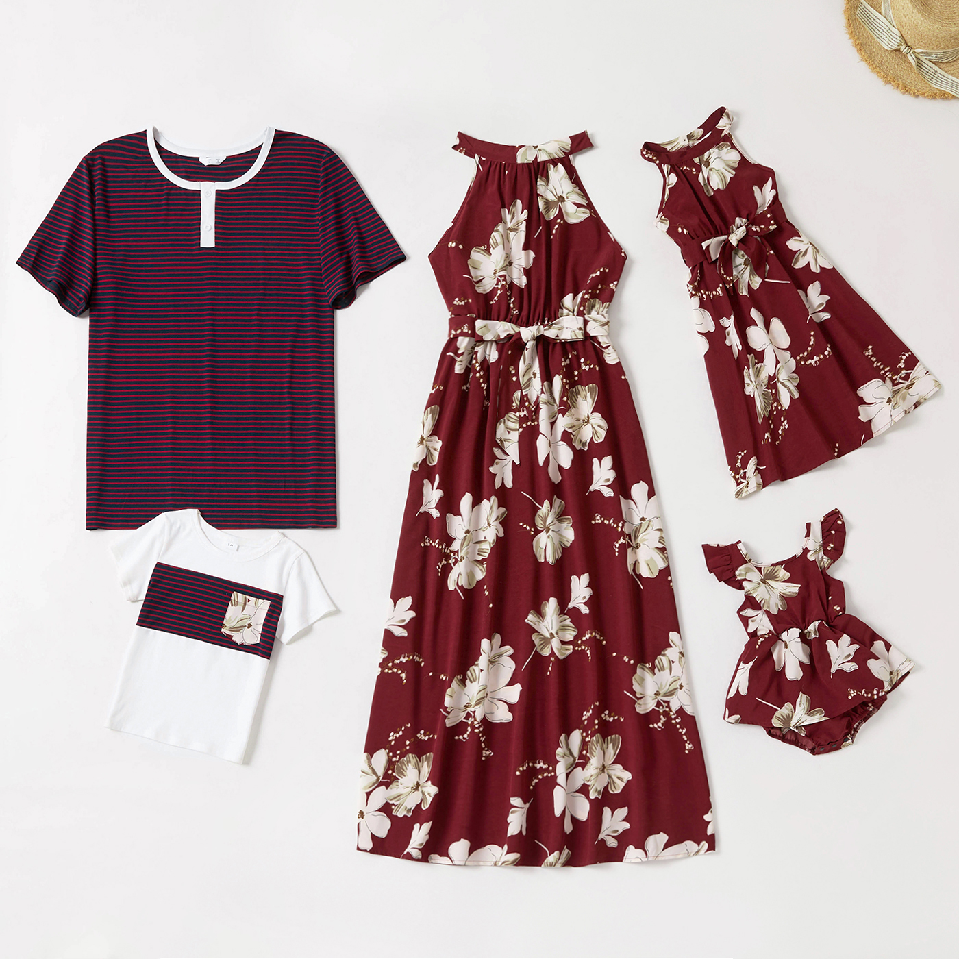 

Floral Dresses Romper and Stripe T-shirts Family Matching Sets