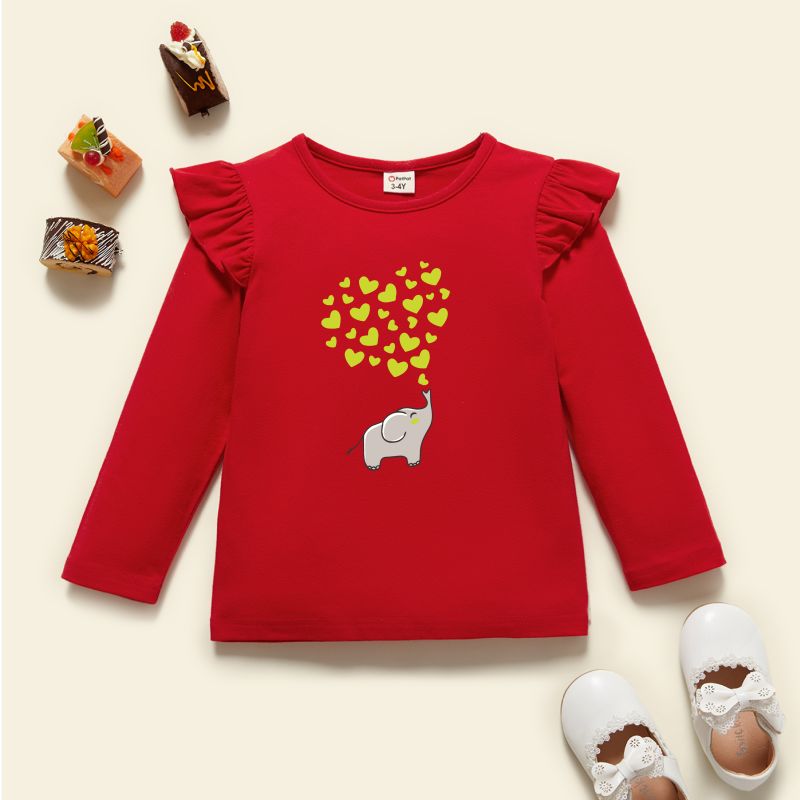 

Toddler Graphic Flutter-sleeve Red Long-sleeve Tee