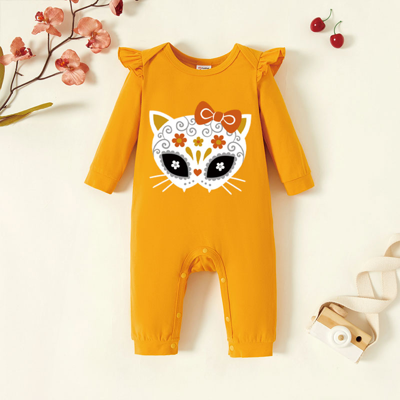 

Baby Graphic Flutter-sleeve Ginger Long-sleeve Jumpsuit