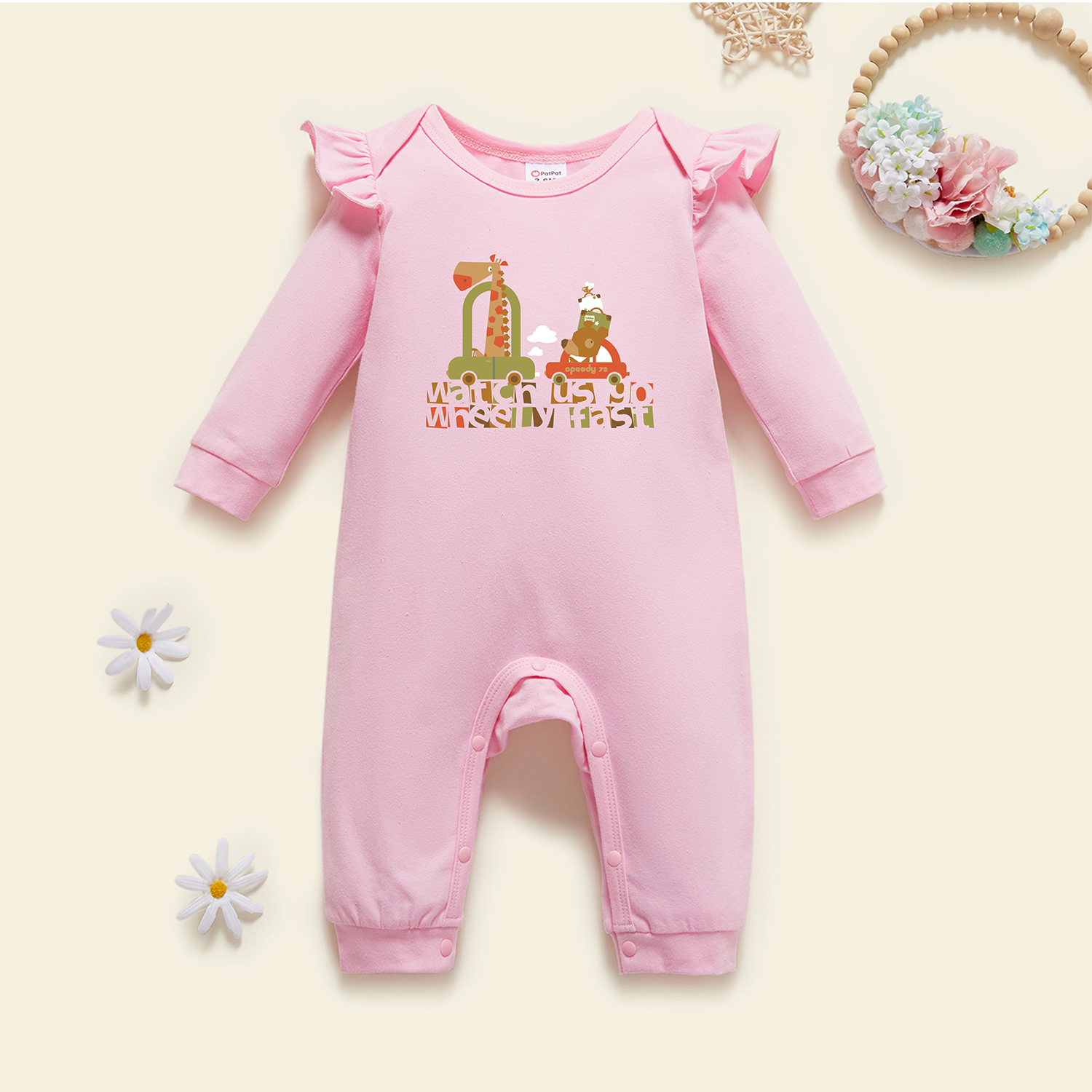 

Baby Graphic Flutter-sleeve Light pink Long-sleeve Jumpsuit