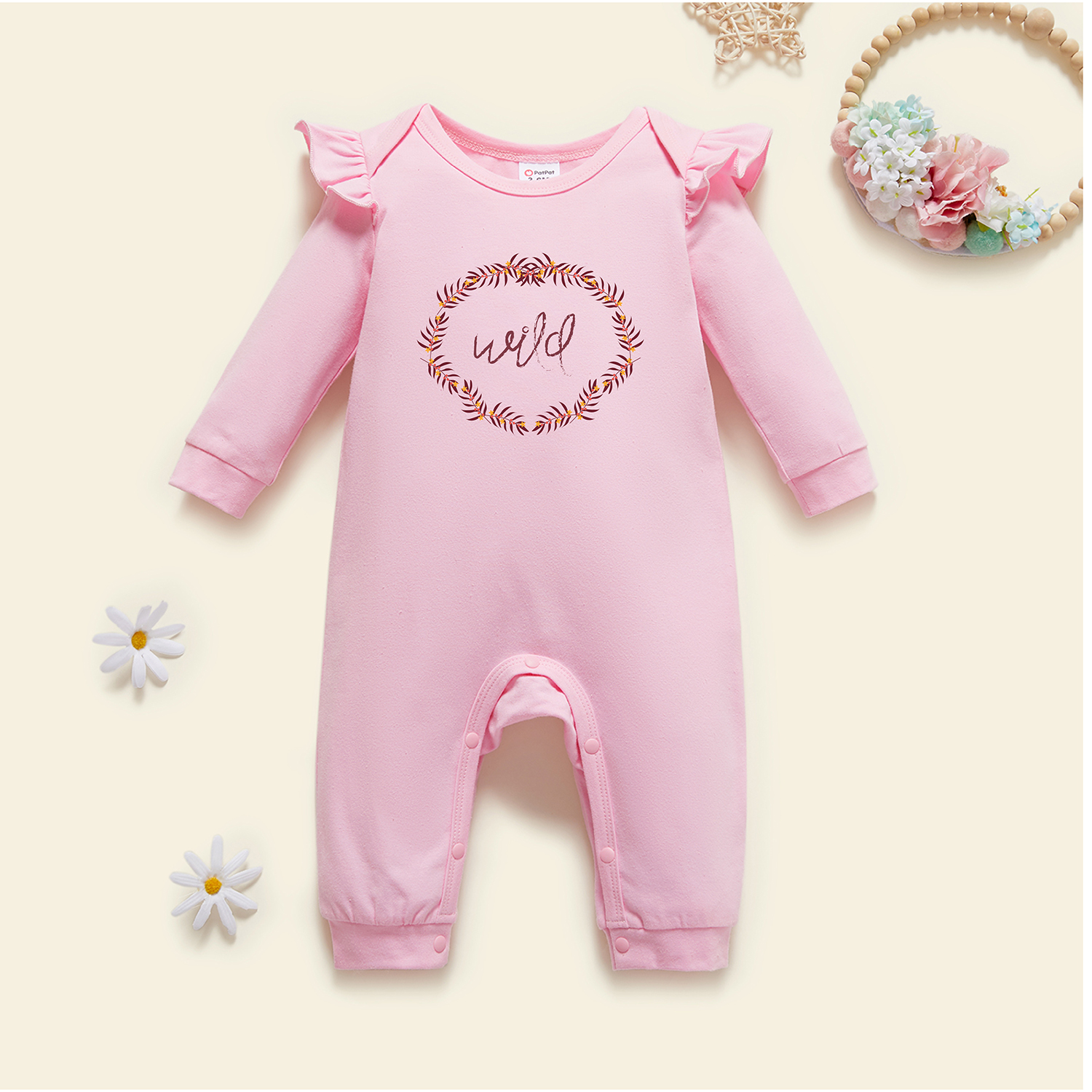 

Baby Graphic Flutter-sleeve Light pink Long-sleeve Jumpsuit