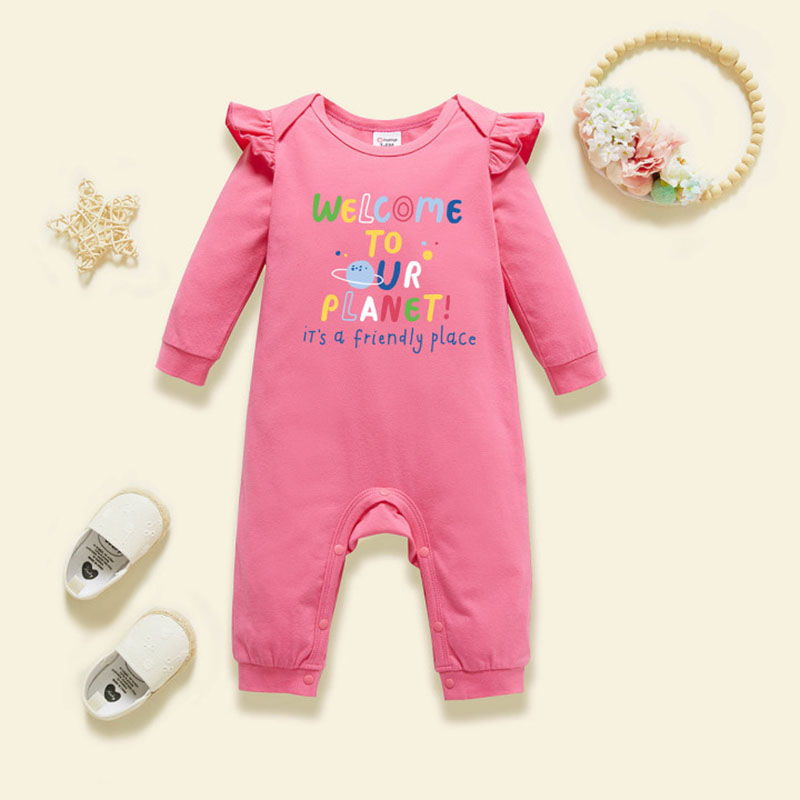 

Baby Graphic Flutter-sleeve Deep pink Long-sleeve Jumpsuit