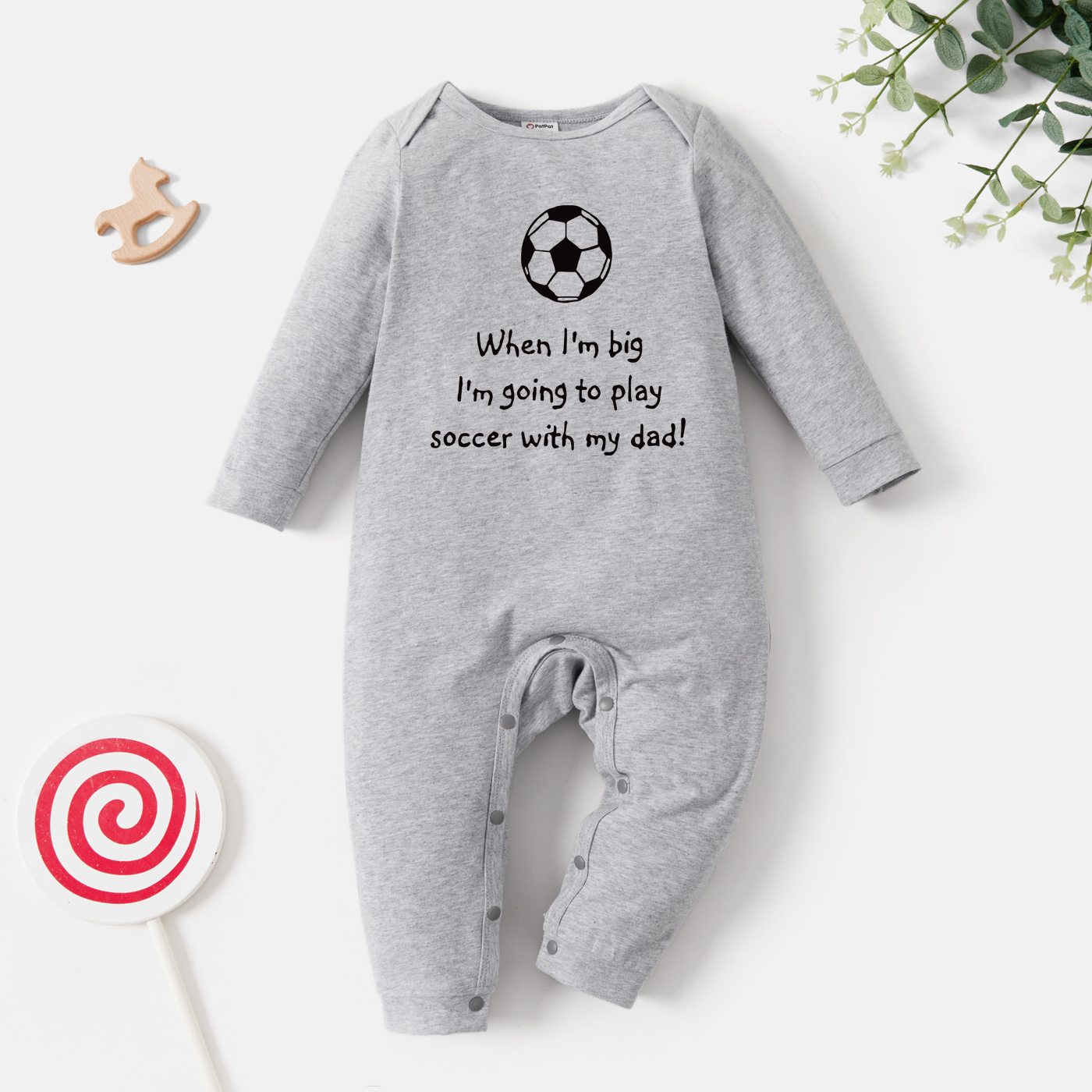 

Baby Graphic Football and Letter Print Long-sleeve Jumpsuit