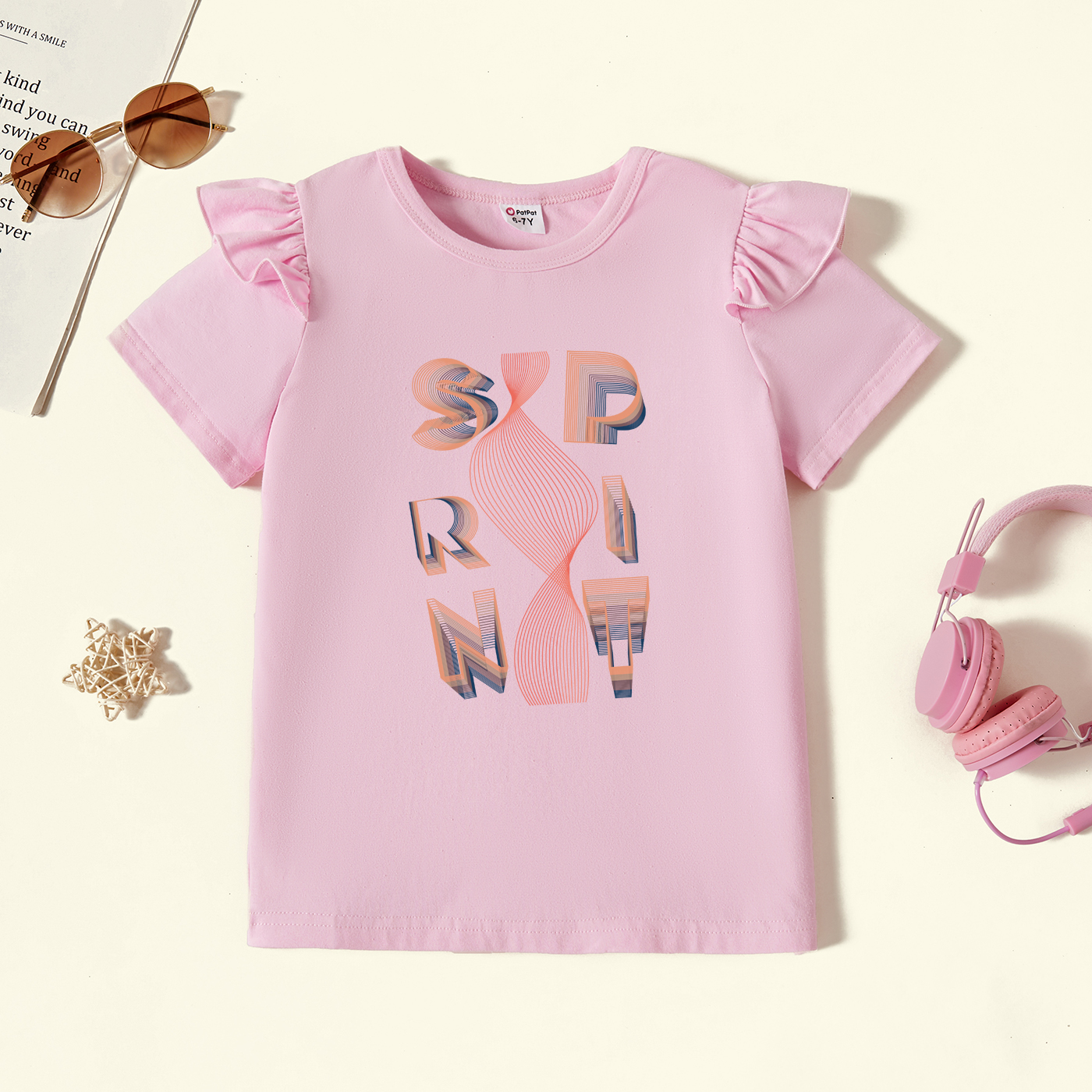 

Kids Graphic Flutter-sleeve Light pink Short-sleeve Tee
