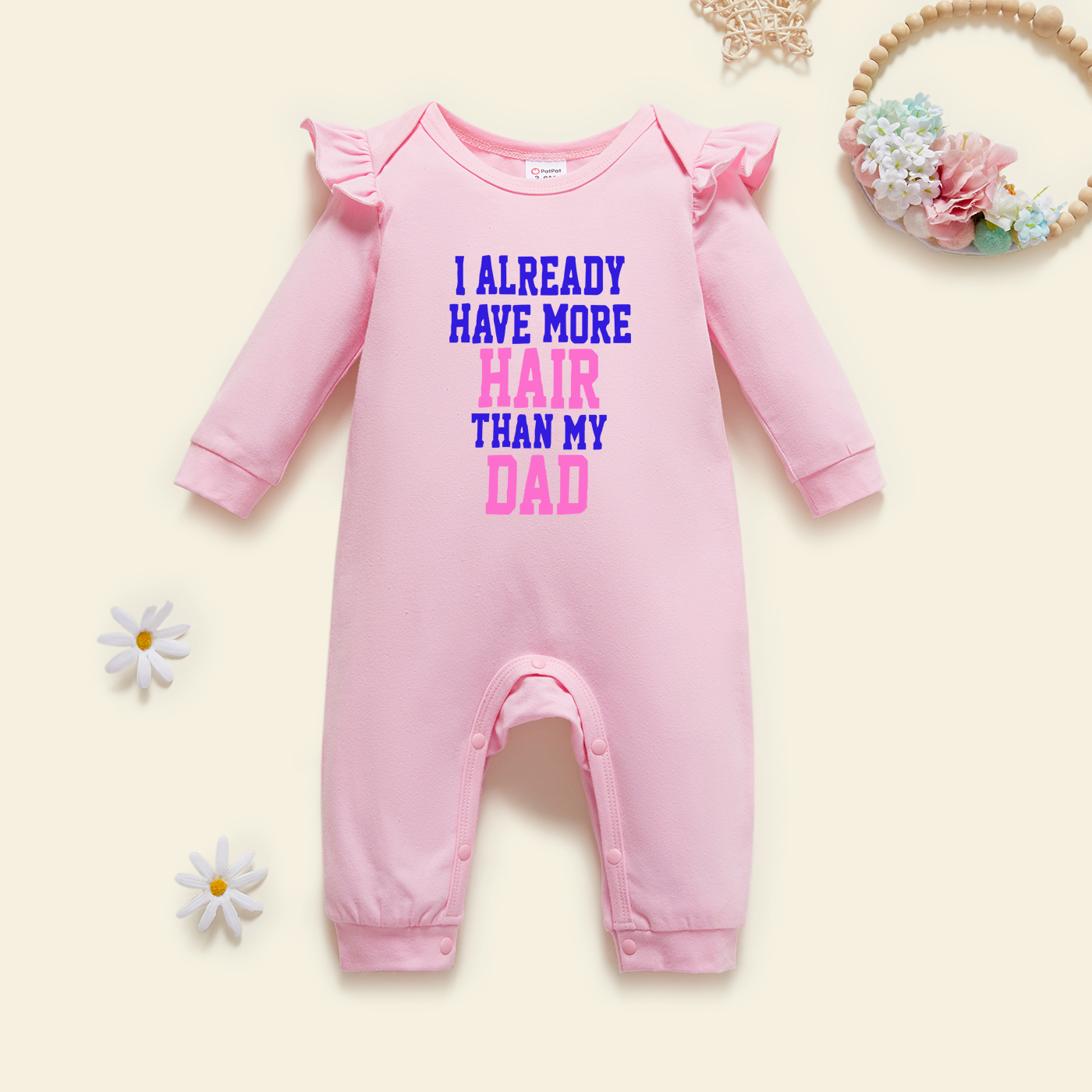 

Baby Girl Graphic Letter Print Ruffled Long-sleeve Jumpsuit