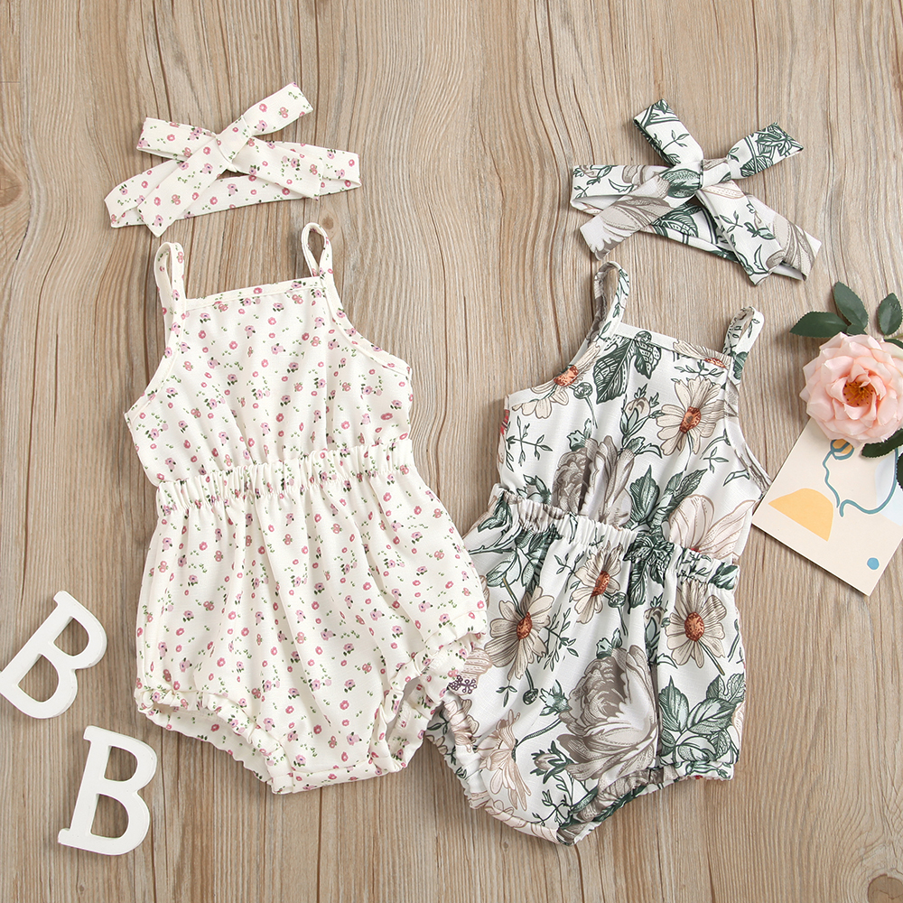 

2pcs Floral Print Baby Sling Romper Set