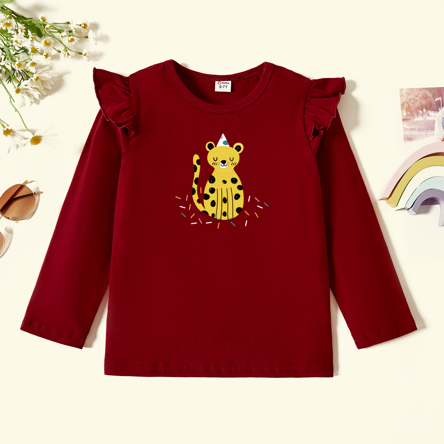 

Kids Graphic Flutter-sleeve Burgundy Long-sleeve Tee