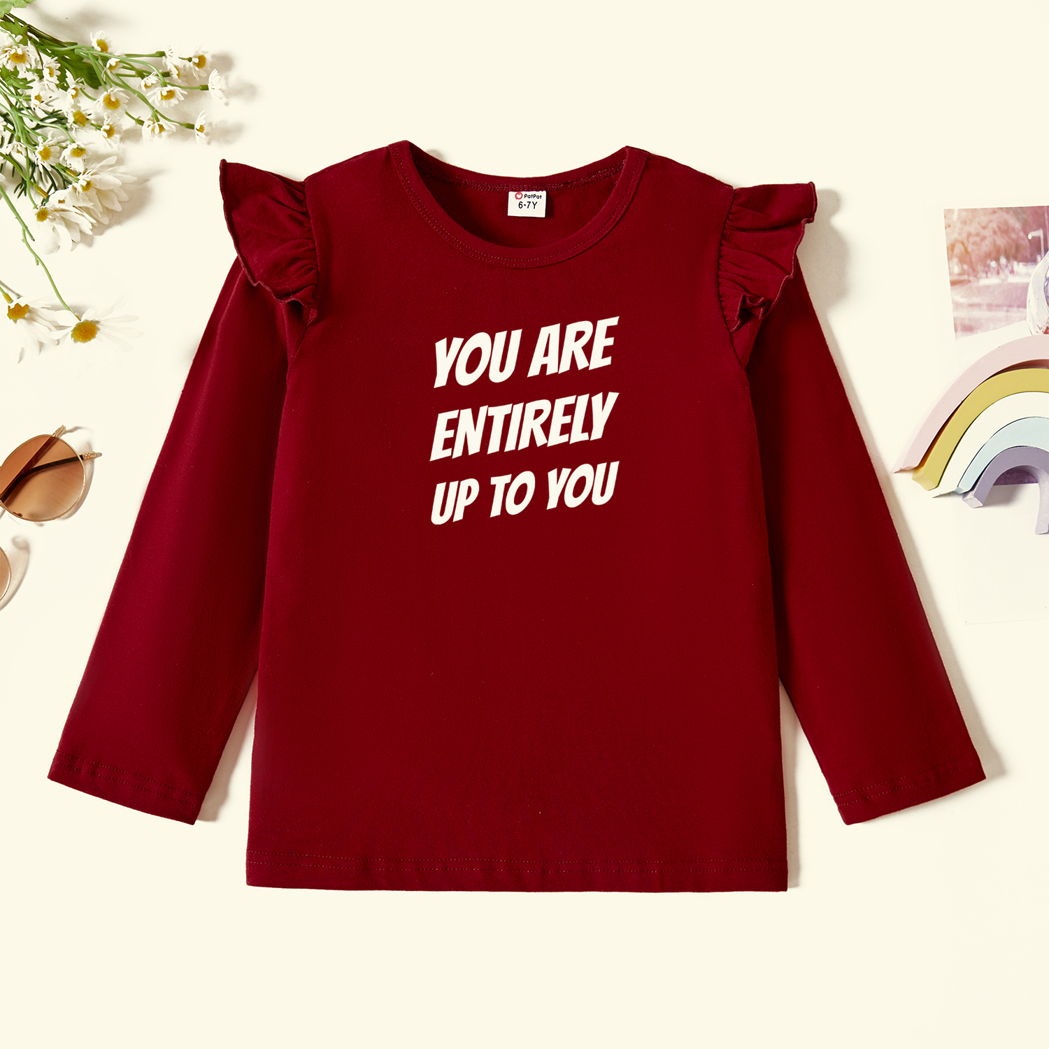 

Kids Graphic Flutter-sleeve Burgundy Long-sleeve Tee