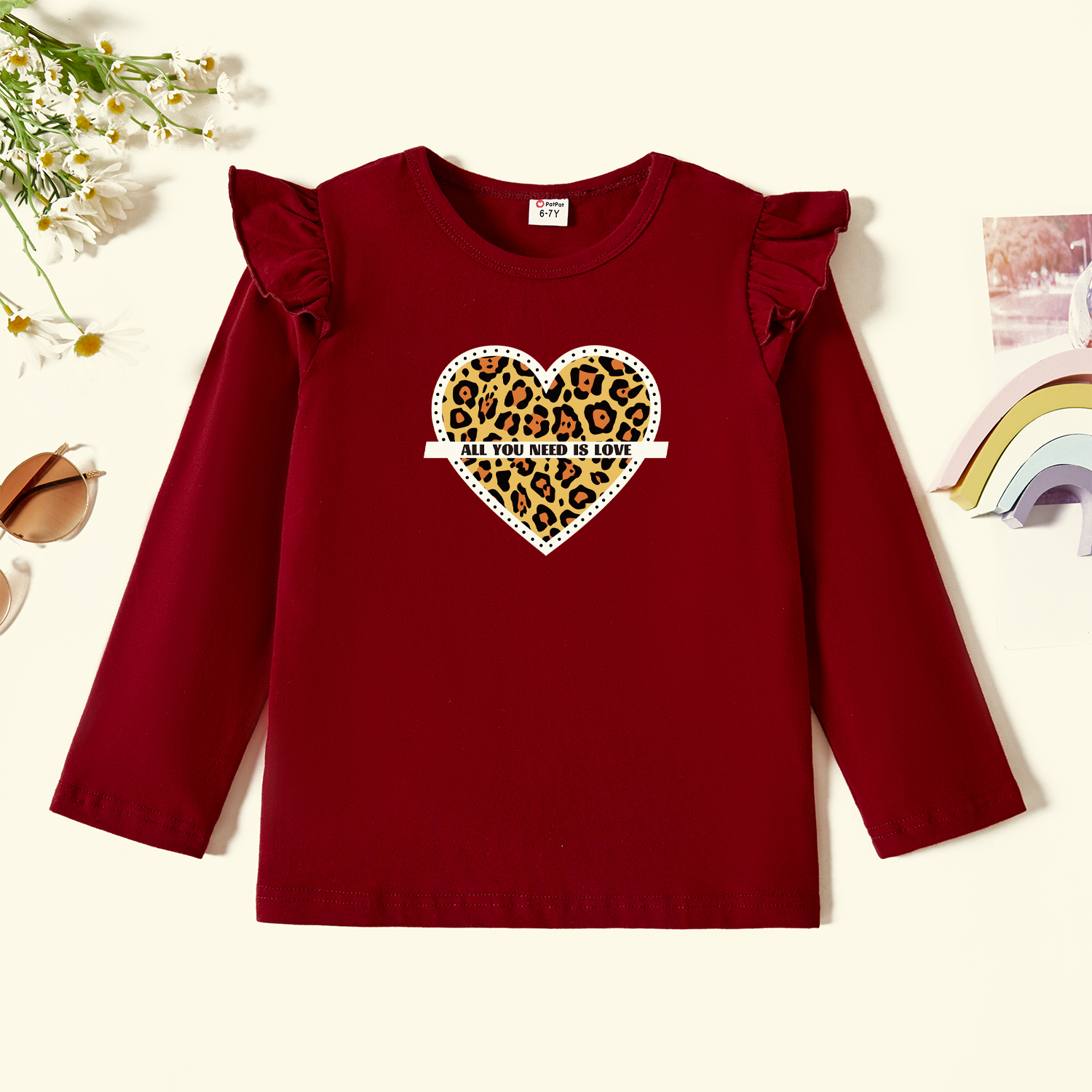 

Kids Graphic Flutter-sleeve Burgundy Long-sleeve Tee