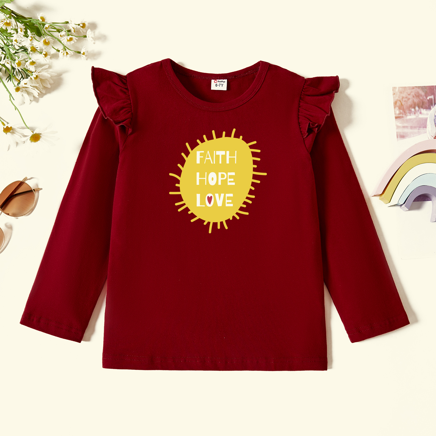 

Kids Graphic Flutter-sleeve Burgundy Long-sleeve Tee