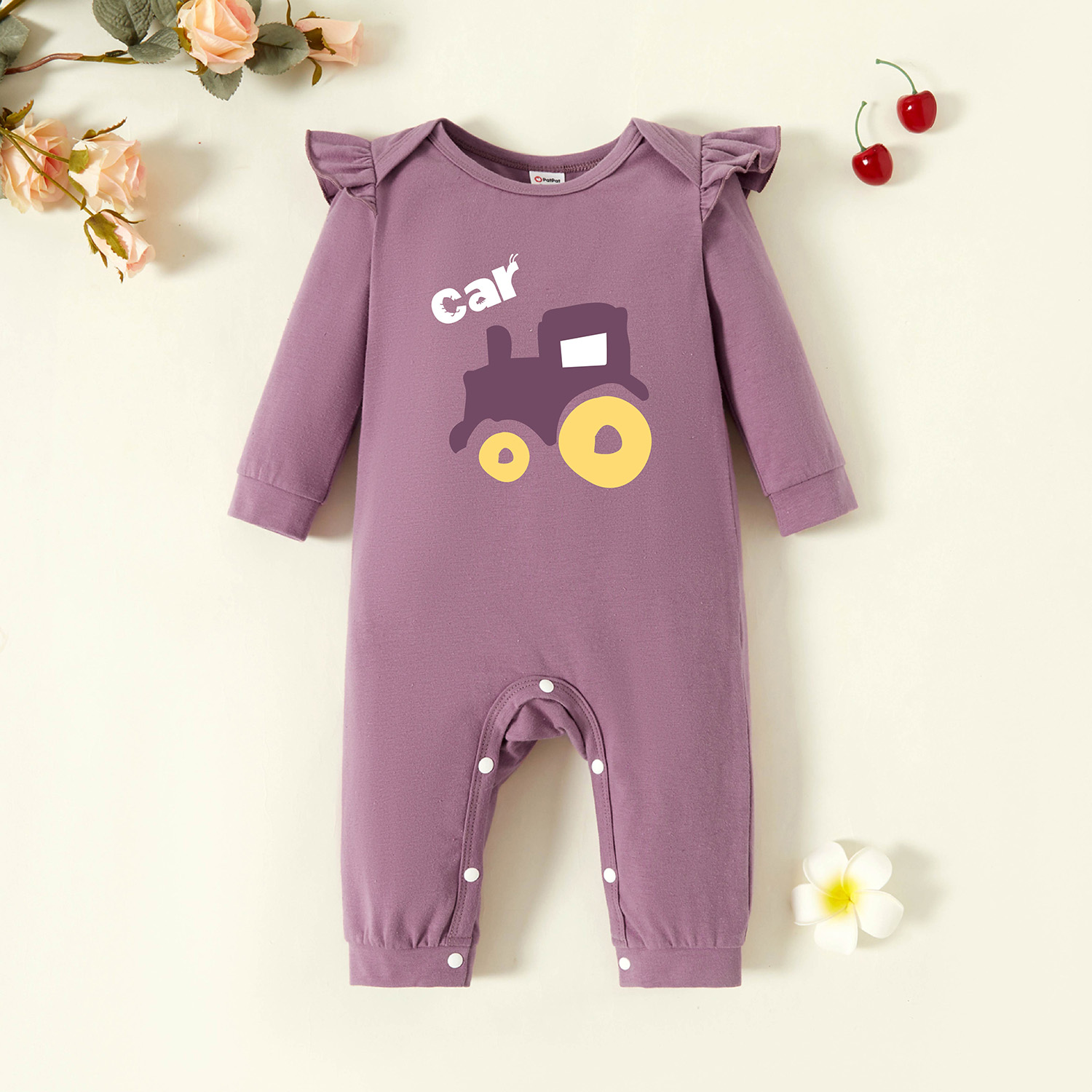 

Baby Graphic Flutter-sleeve Lavender Purple Long-sleeve Jumpsuit