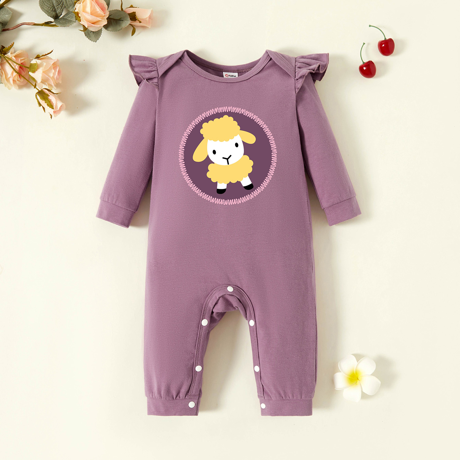 

Baby Graphic Flutter-sleeve Lavender Purple Long-sleeve Jumpsuit