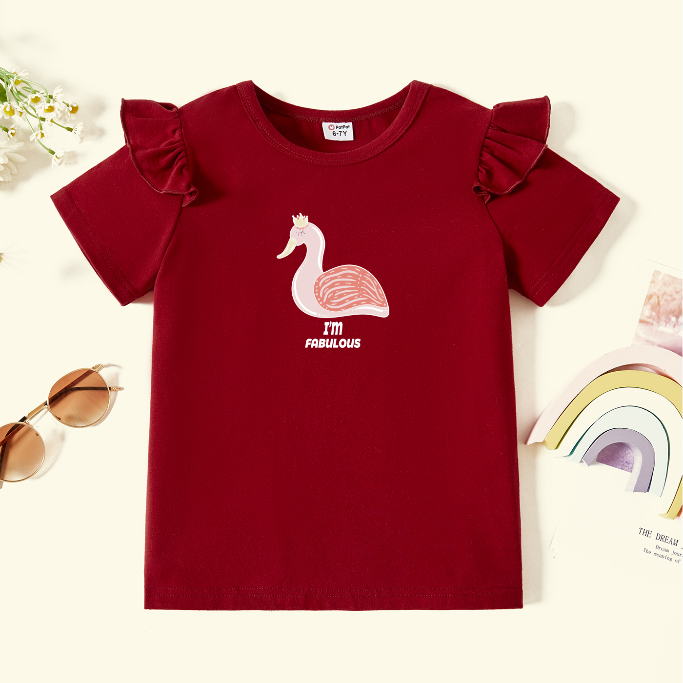 

Kids Graphic Flutter-sleeve Burgundy Short-sleeve Tee