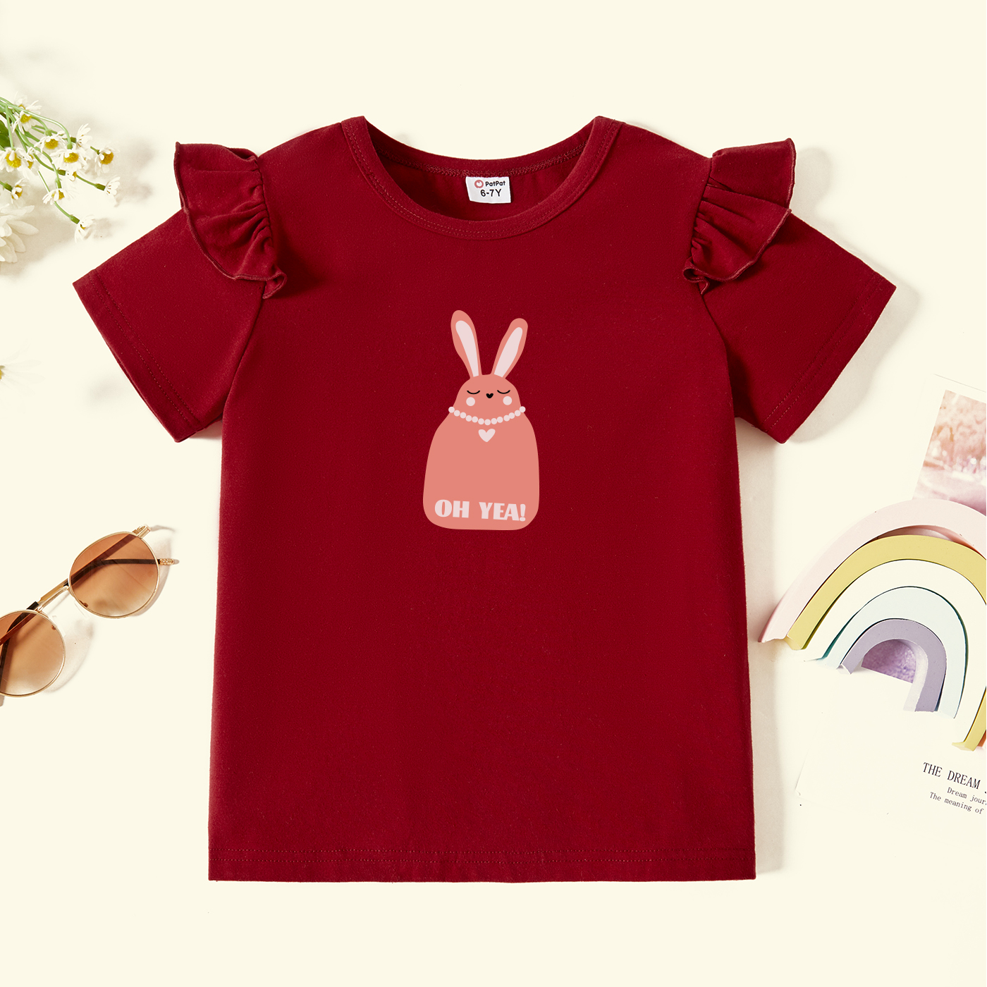 

Kids Graphic Flutter-sleeve Burgundy Short-sleeve Tee