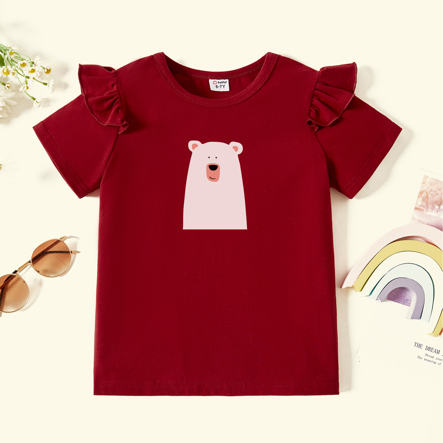 

Kids Graphic Flutter-sleeve Burgundy Short-sleeve Tee