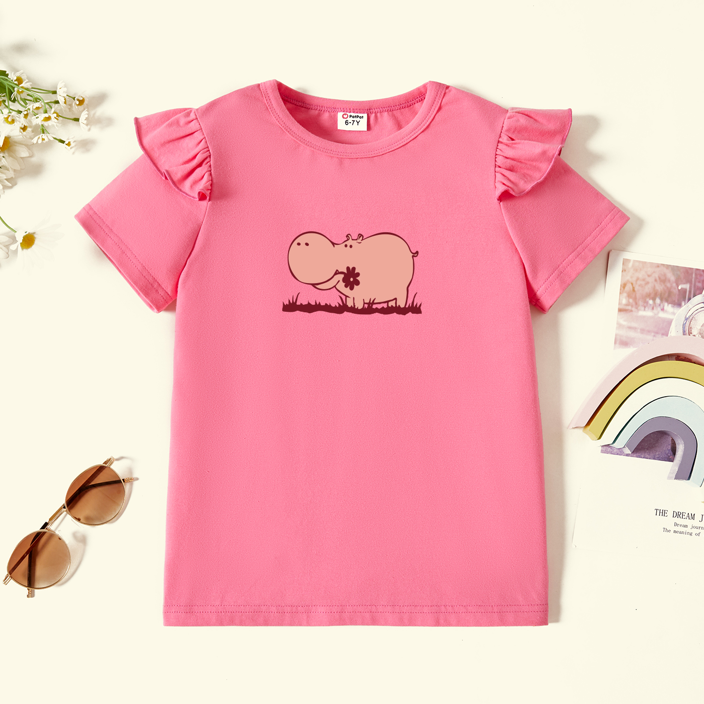 

Kids Graphic Flutter-sleeve Deep Pink Short-sleeve Tee