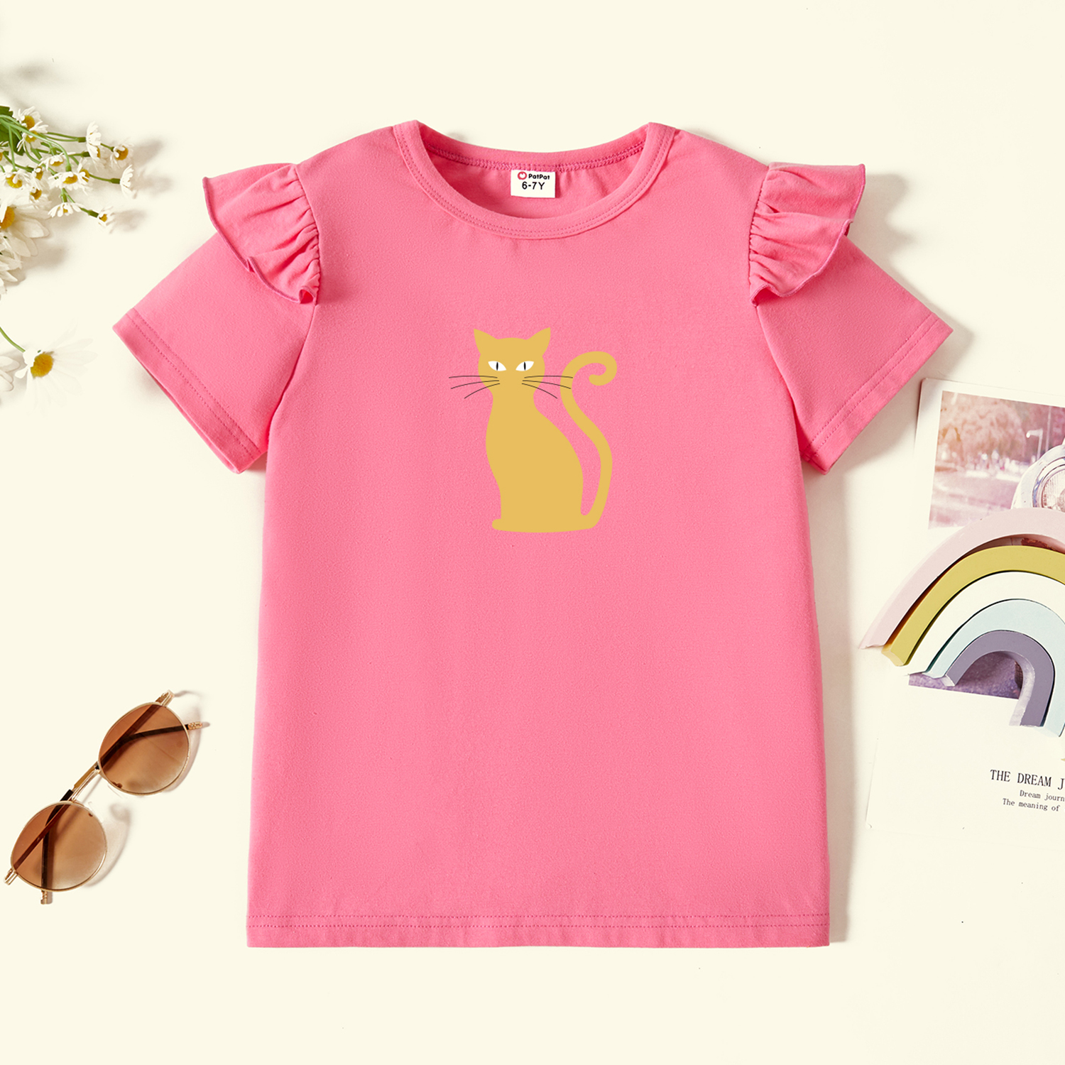 

Kids Graphic Flutter-sleeve Deep Pink Short-sleeve Tee