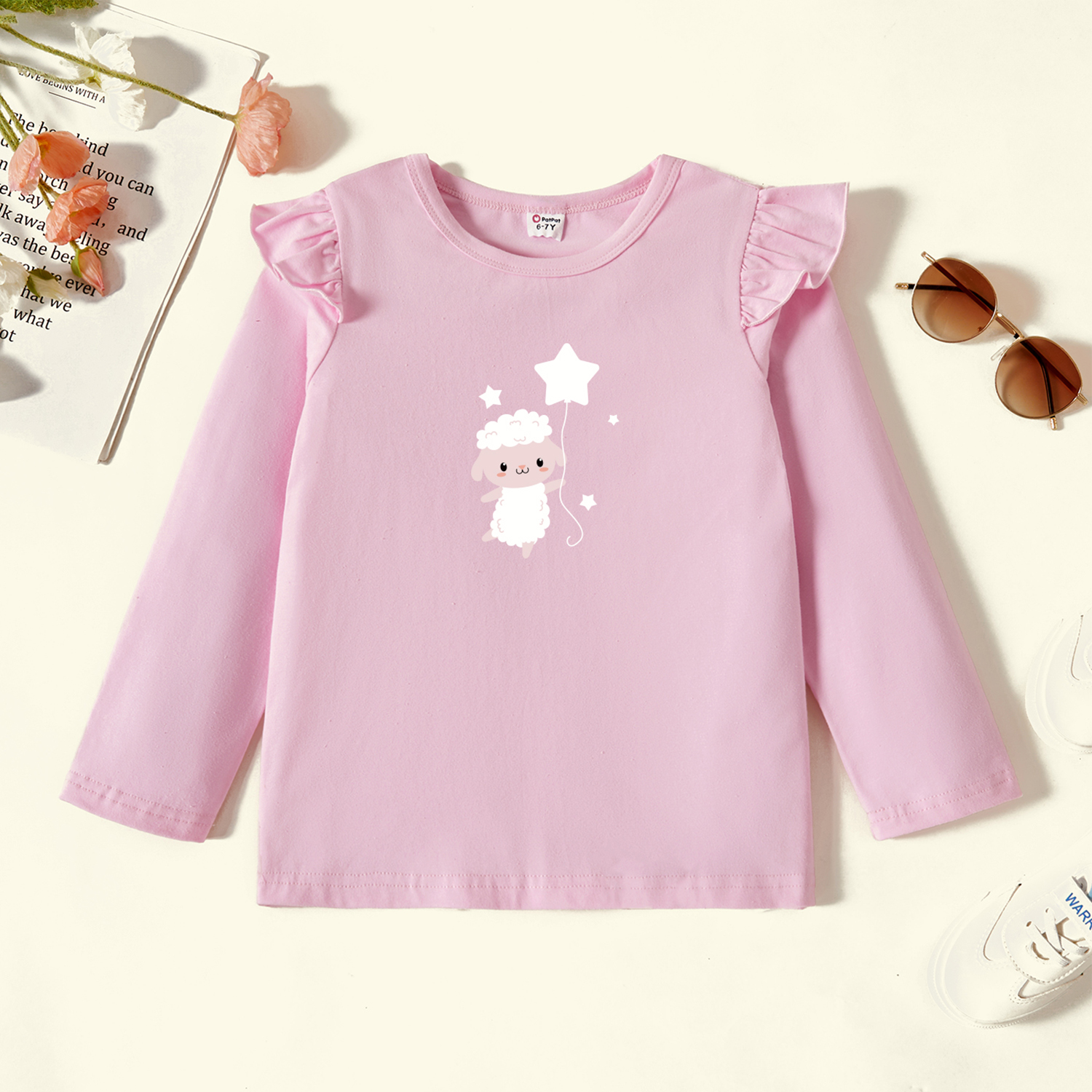

Kids Graphic Flutter-sleeve Light pink Long-sleeve Tee