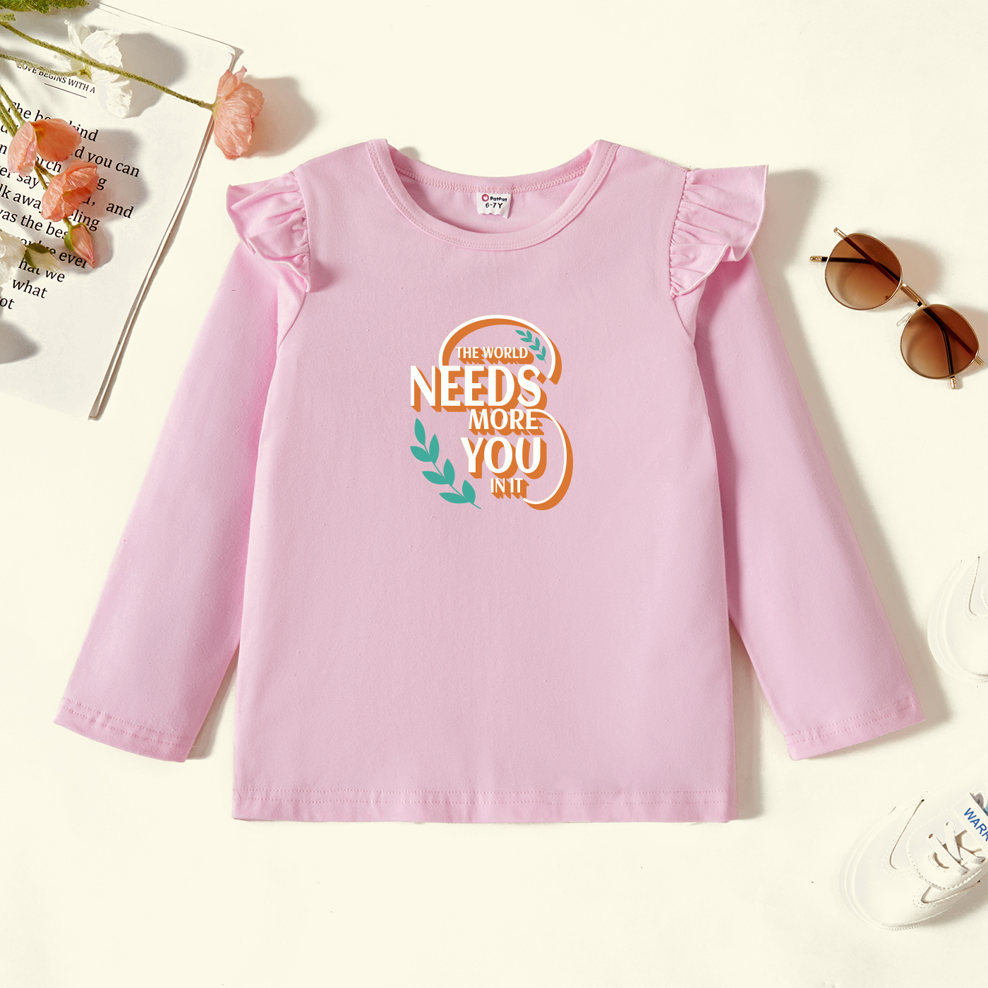 

Kids Graphic Flutter-sleeve Light pink Long-sleeve Tee