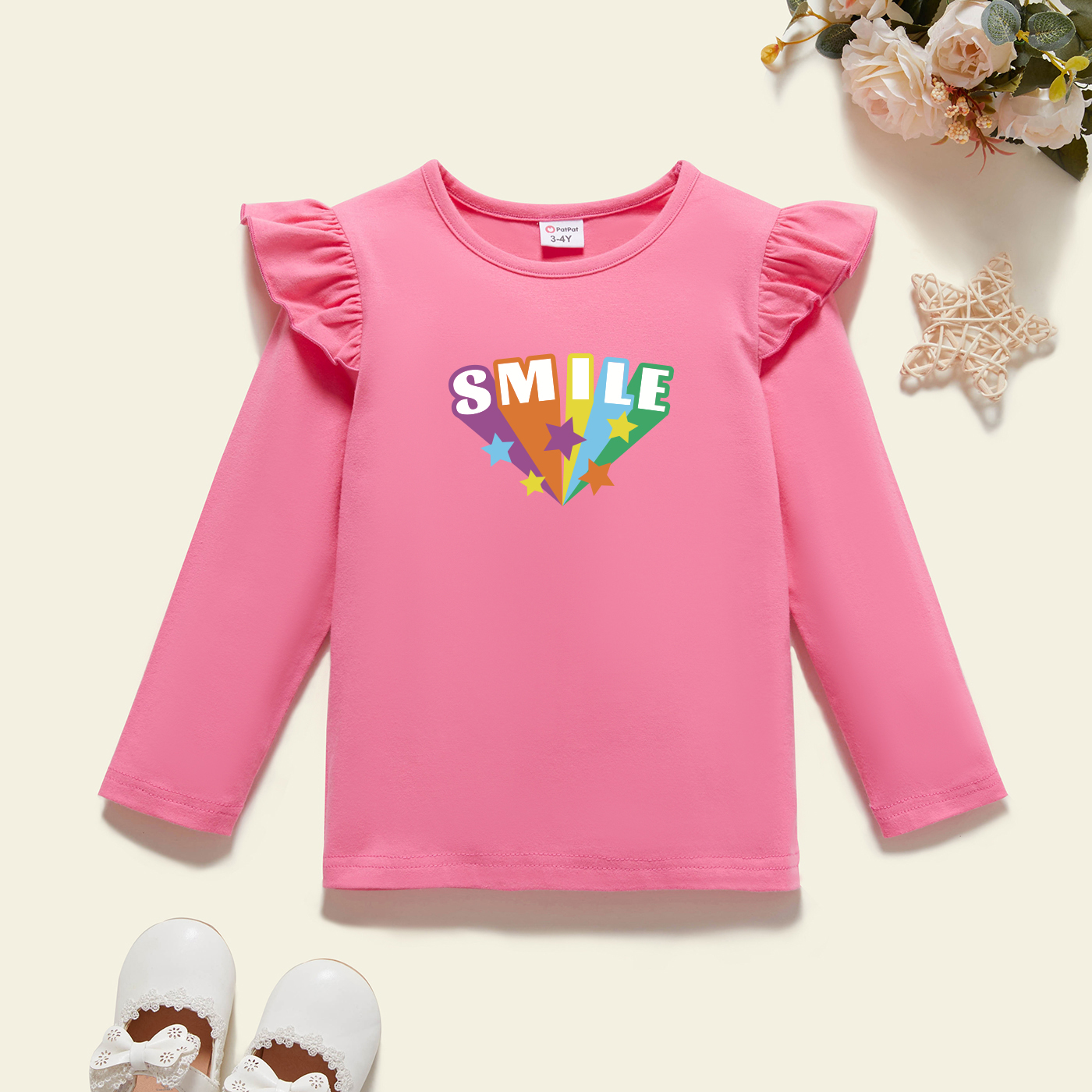 

Toddler Graphic Flutter-sleeve Deep pink Long-sleeve Tee
