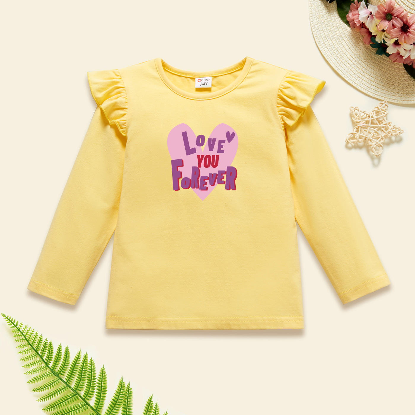 

Toddler Graphic Flutter-sleeve Beige Long-sleeve Tee