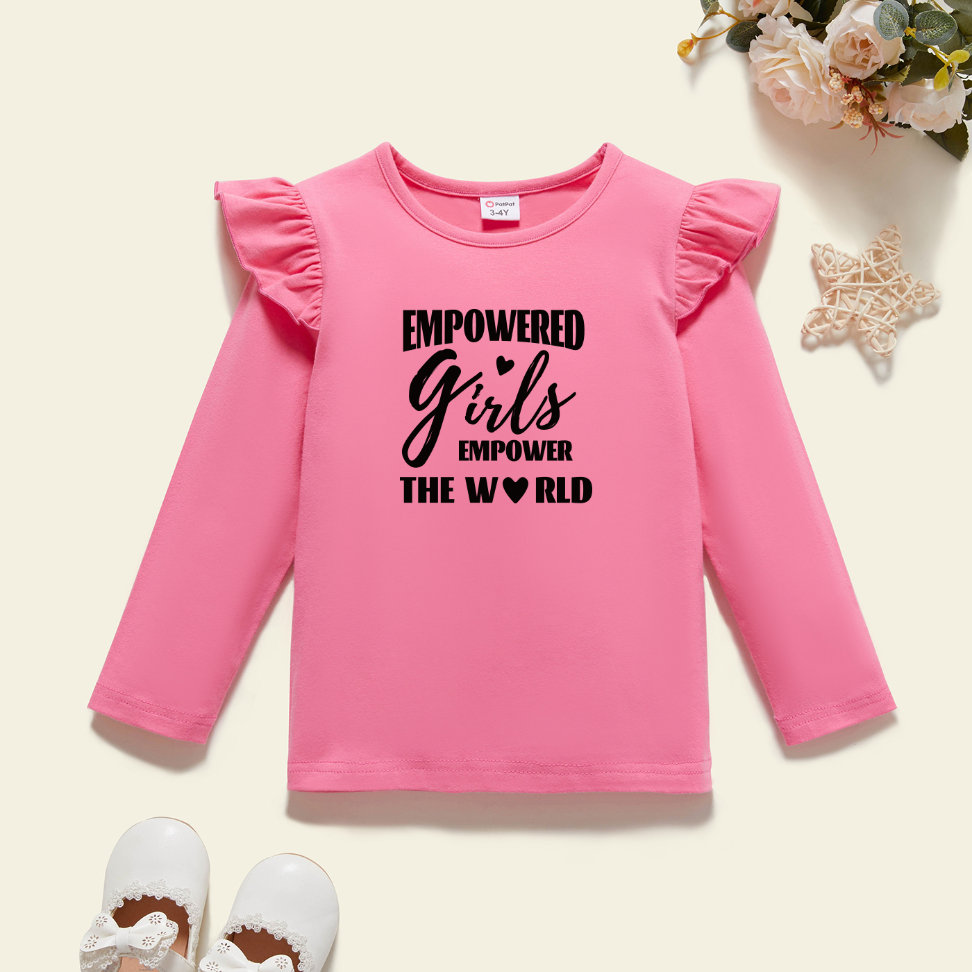 

Toddler Graphic Flutter-sleeve Deep pink Long-sleeve Tee