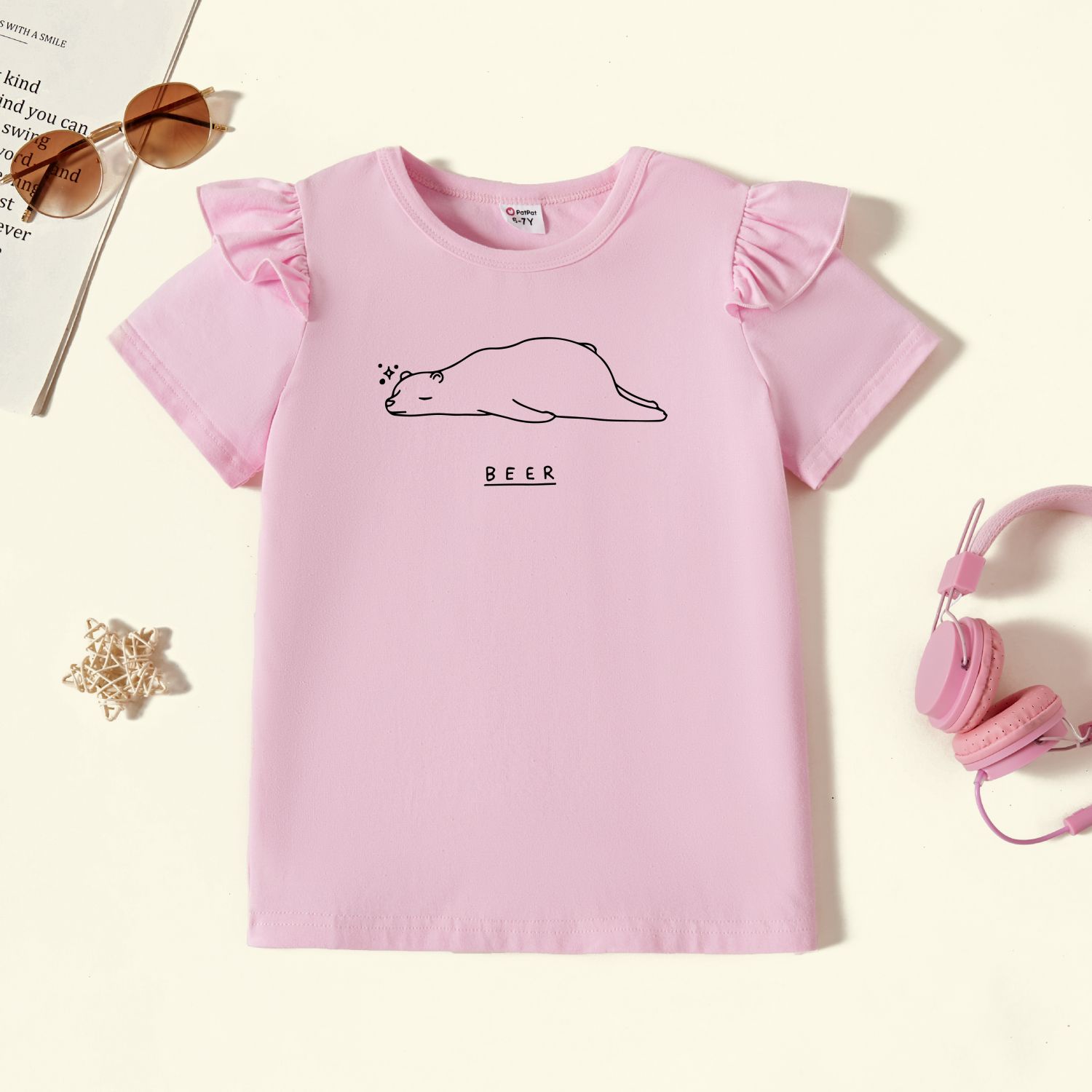 

Kids Graphic Flutter-sleeve Light pink Short-sleeve Tee