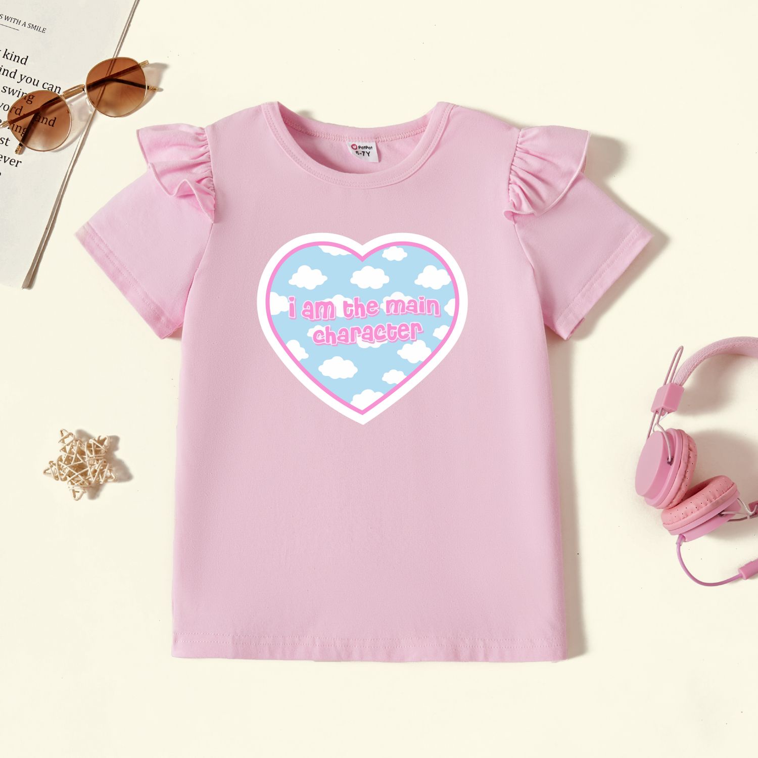 

Kids Graphic Flutter-sleeve Light pink Short-sleeve Tee