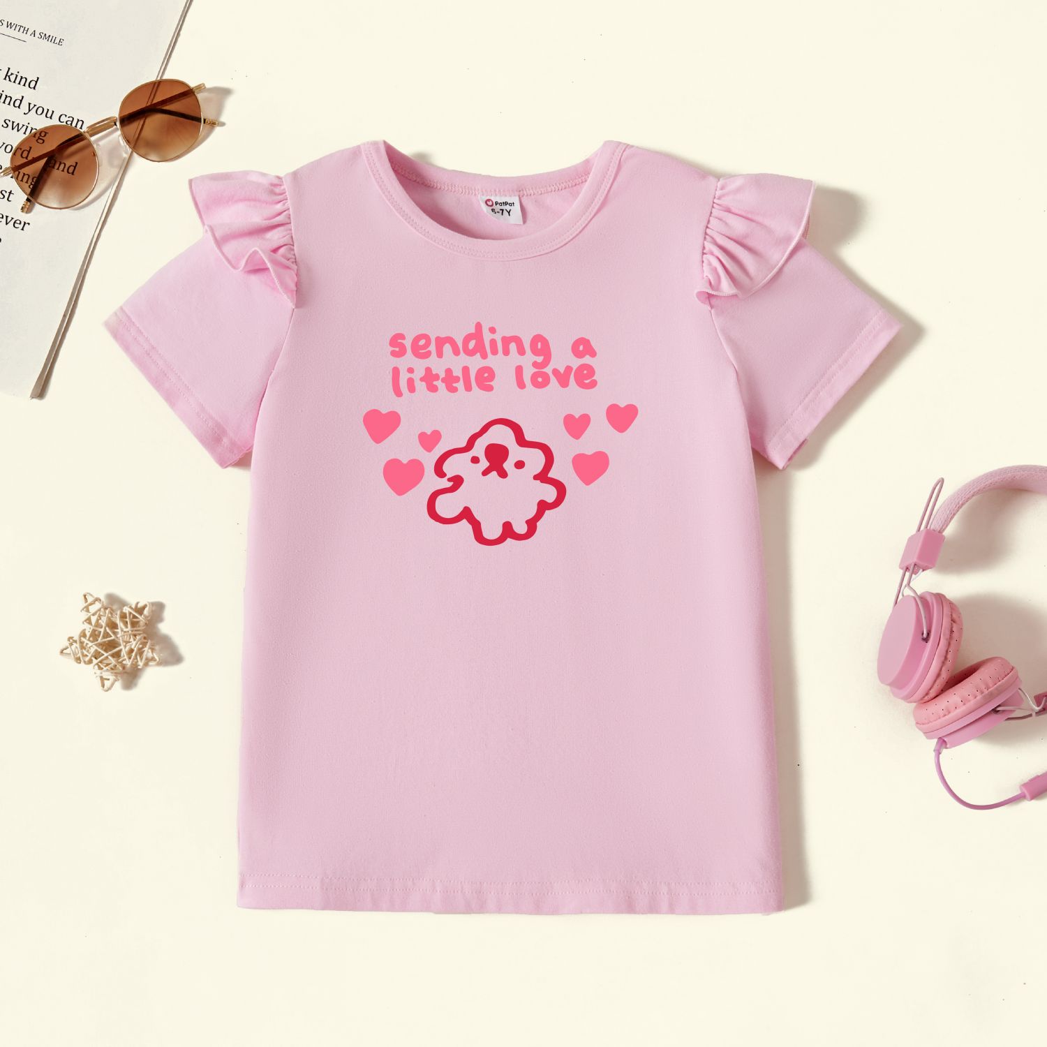 

Kids Graphic Flutter-sleeve Light pink Short-sleeve Tee