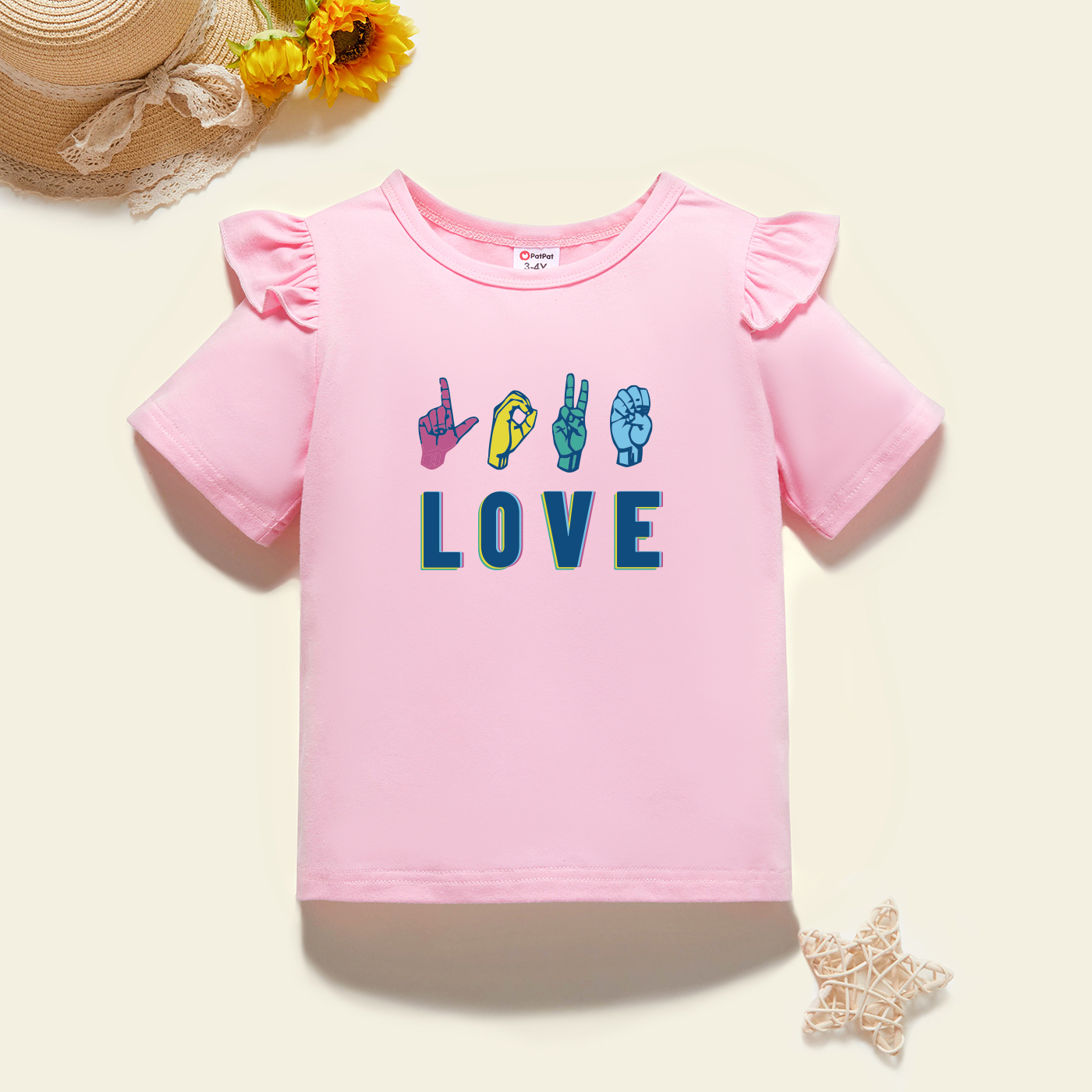 

Toddler Graphic Flutter-sleeve Light pink Short-sleeve Tee