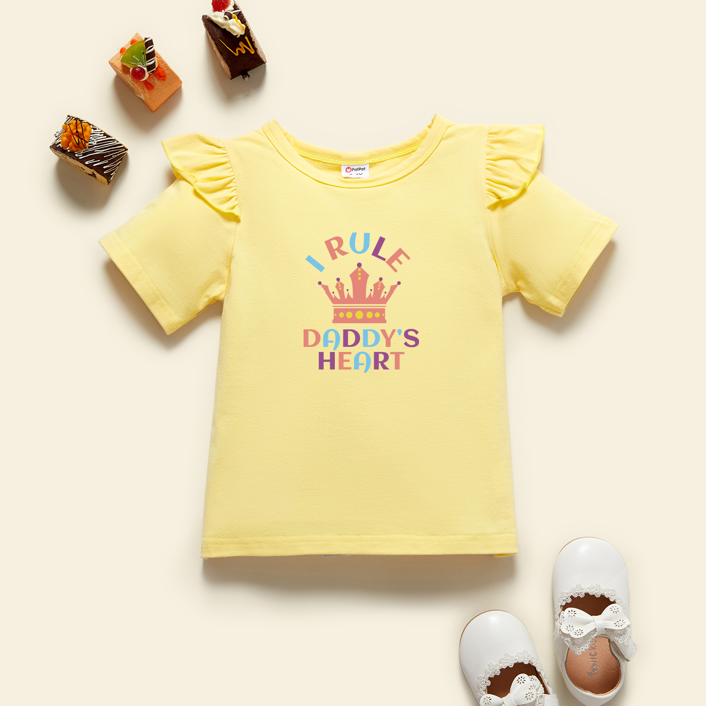 

Toddler Graphic Flutter-sleeve Beige Short-sleeve Tee