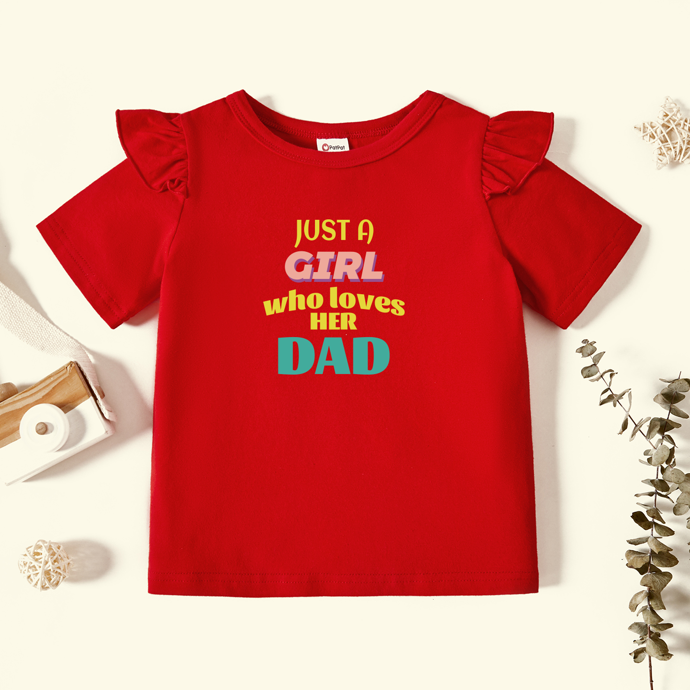 

Toddler Girl Graphic Letter Print Ruffled Short-sleeve Tee