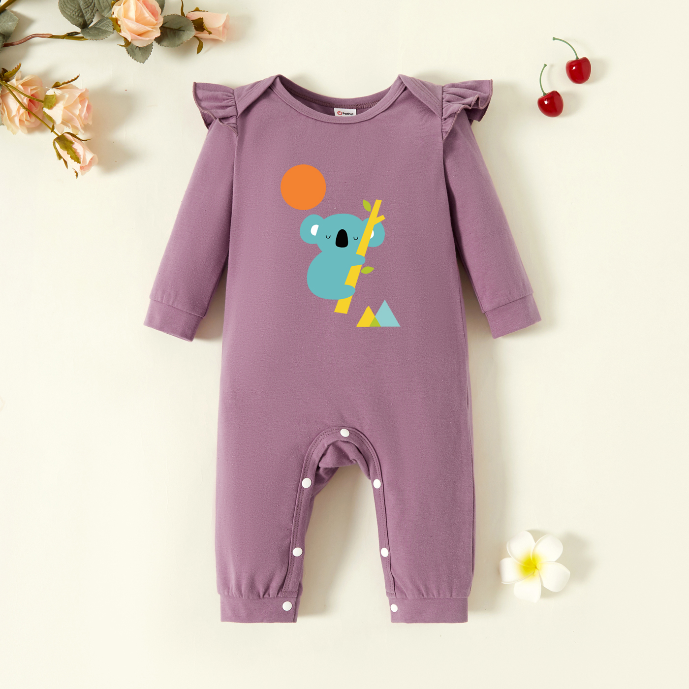 

Baby Graphic Flutter-sleeve Lavender Purple Long-sleeve Jumpsuit