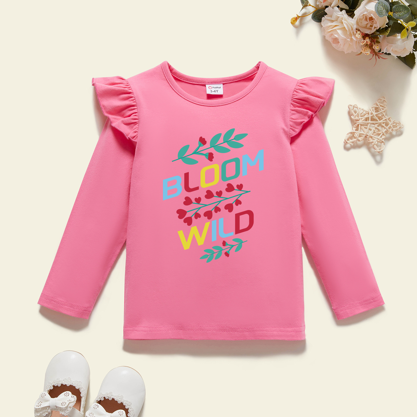 

Toddler Graphic Flutter-sleeve Deep pink Long-sleeve Tee