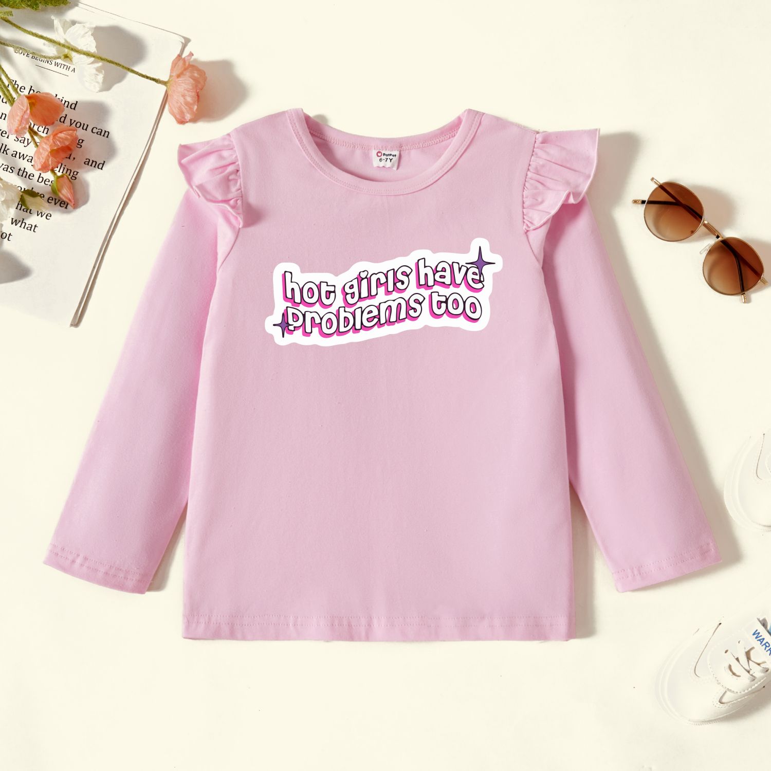 

Kids Graphic Flutter-sleeve Light pink Long-sleeve Tee