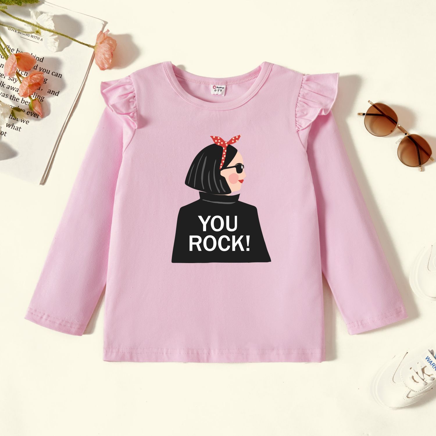 

Kids Graphic Flutter-sleeve Light pink Long-sleeve Tee