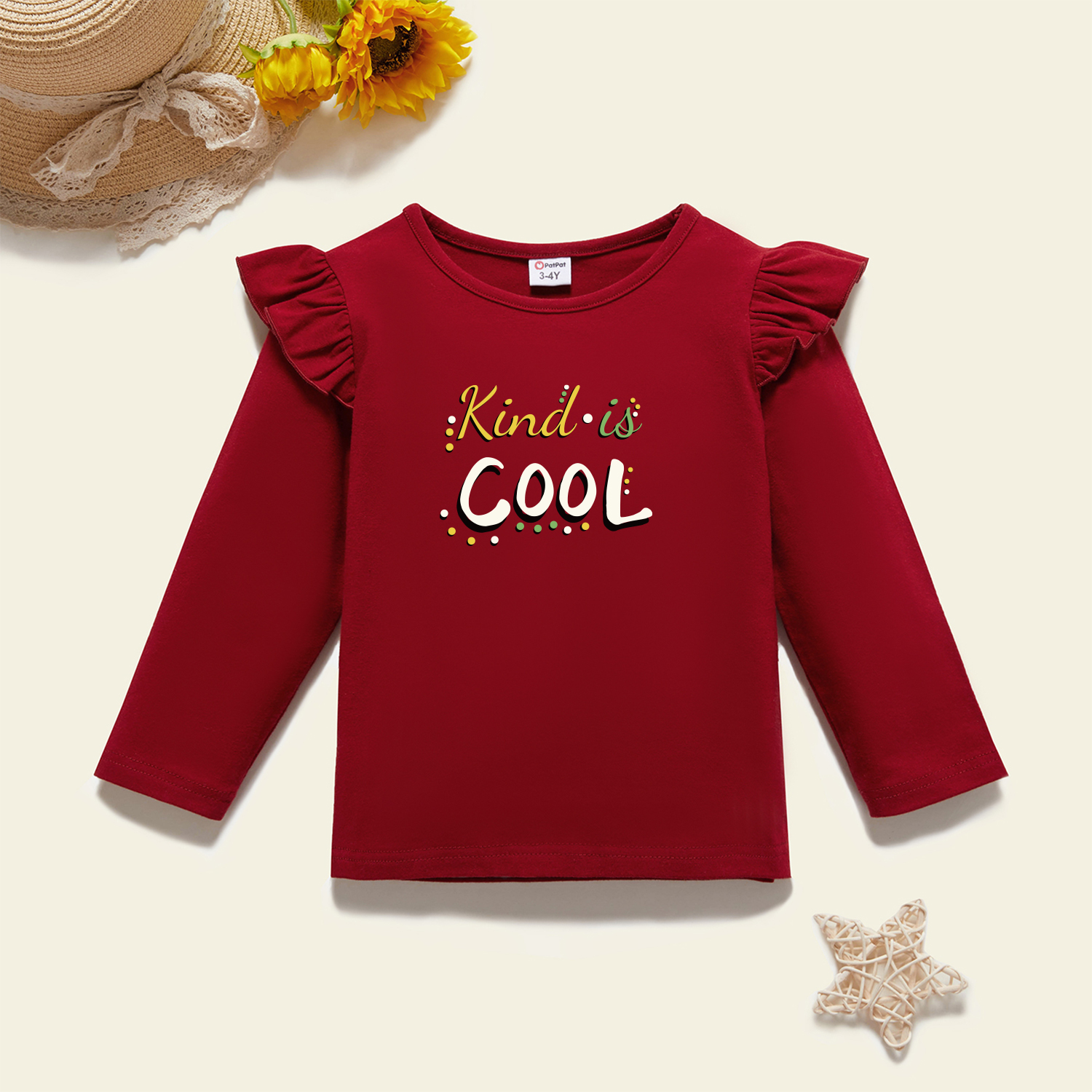 

Toddler Graphic Flutter-sleeve Burgundy Long-sleeve Tee