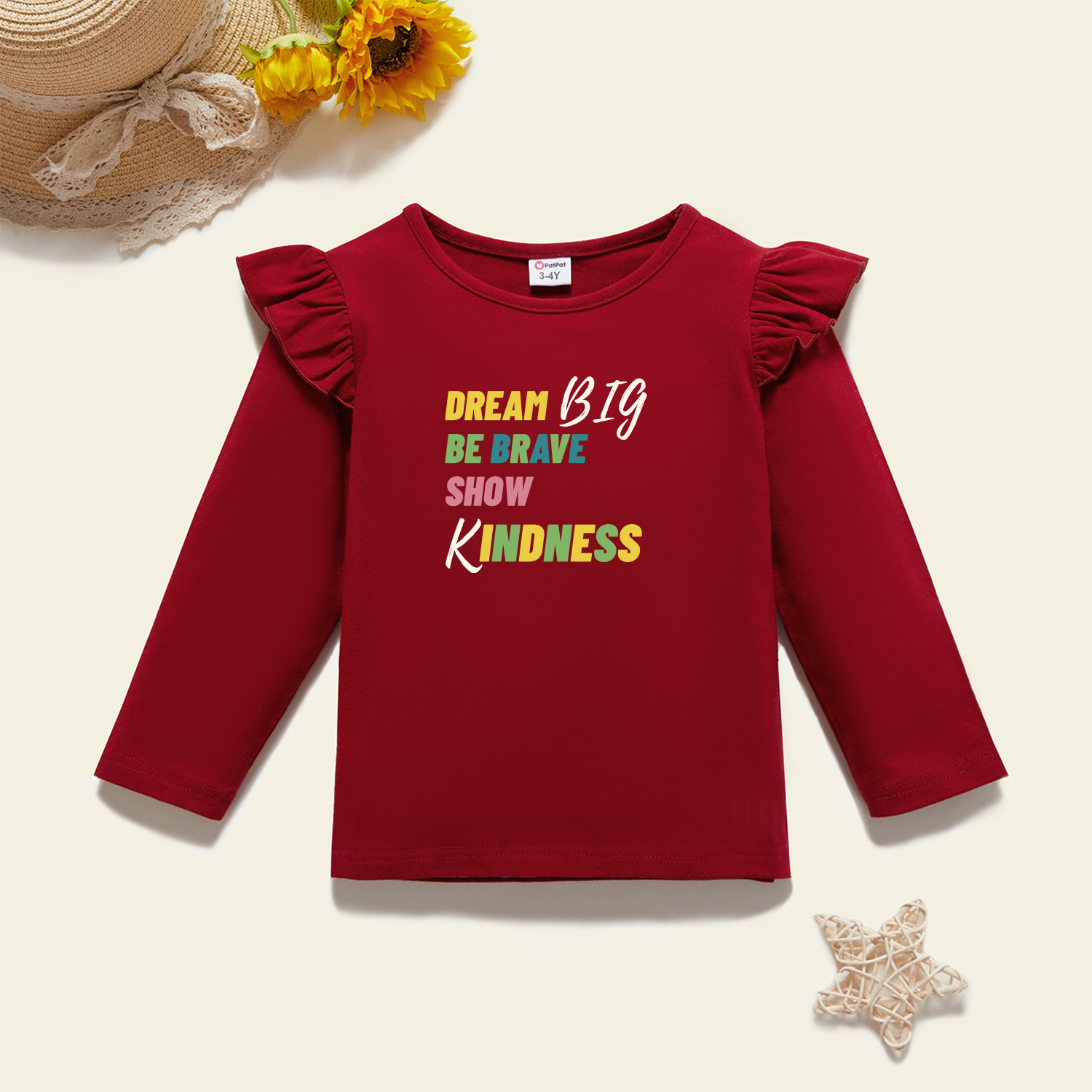 

Toddler Graphic Flutter-sleeve Burgundy Long-sleeve Tee
